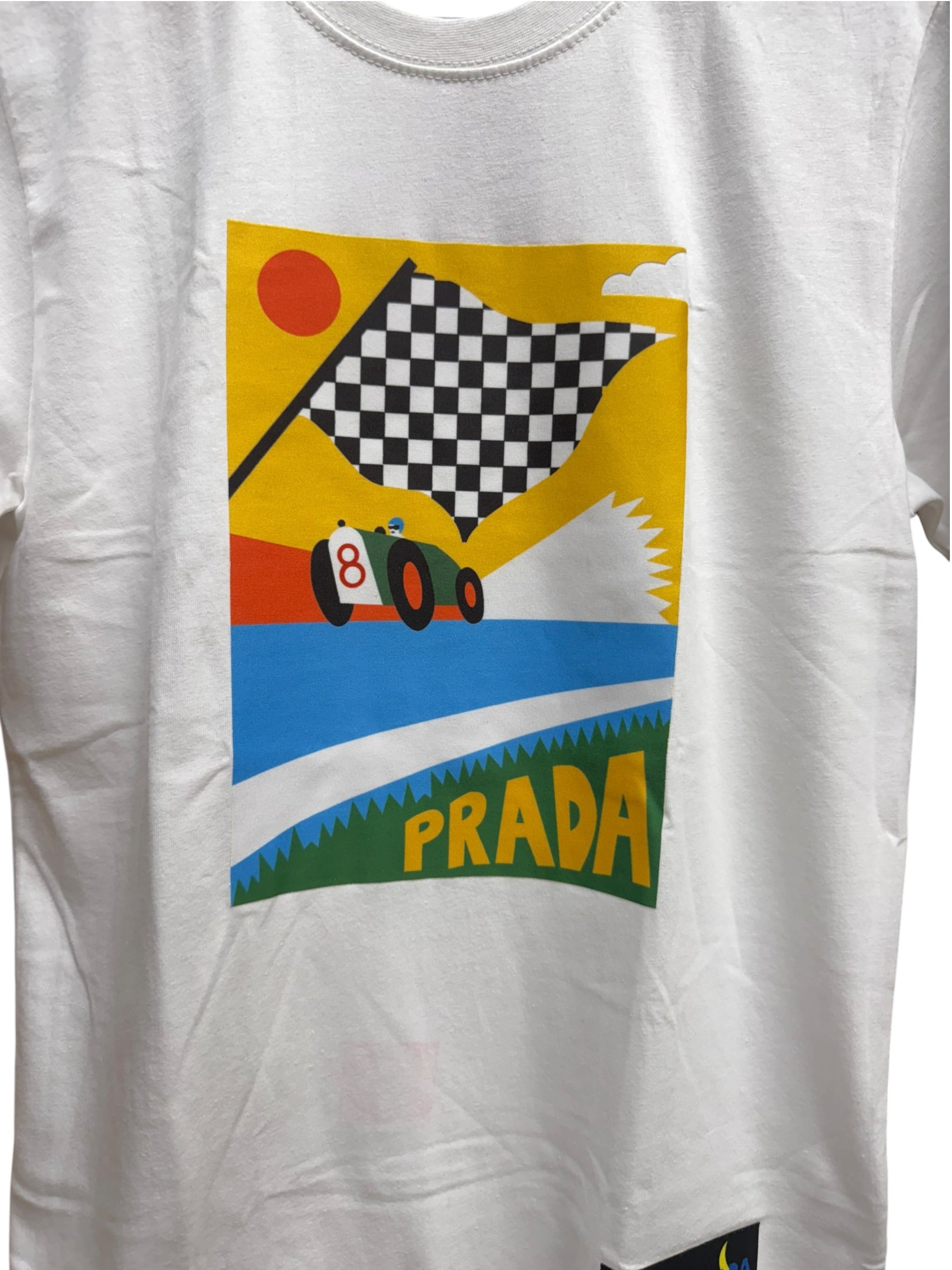 Prada White Graphic Race Car Print T Shirt