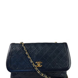 Chanel Vintage Navy Quilted Lambskin Flap Bag 1989