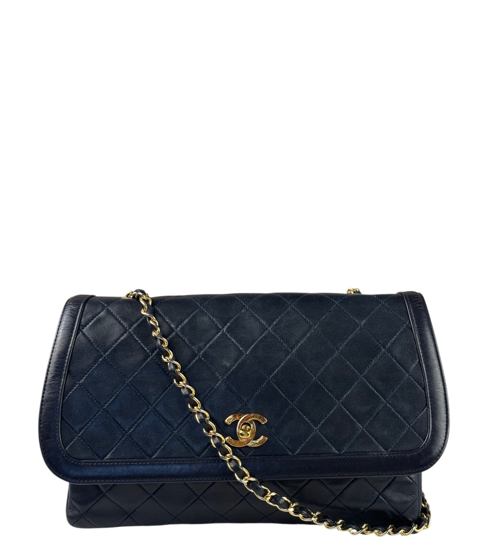 Chanel Vintage Navy Quilted Lambskin Flap Bag 1989