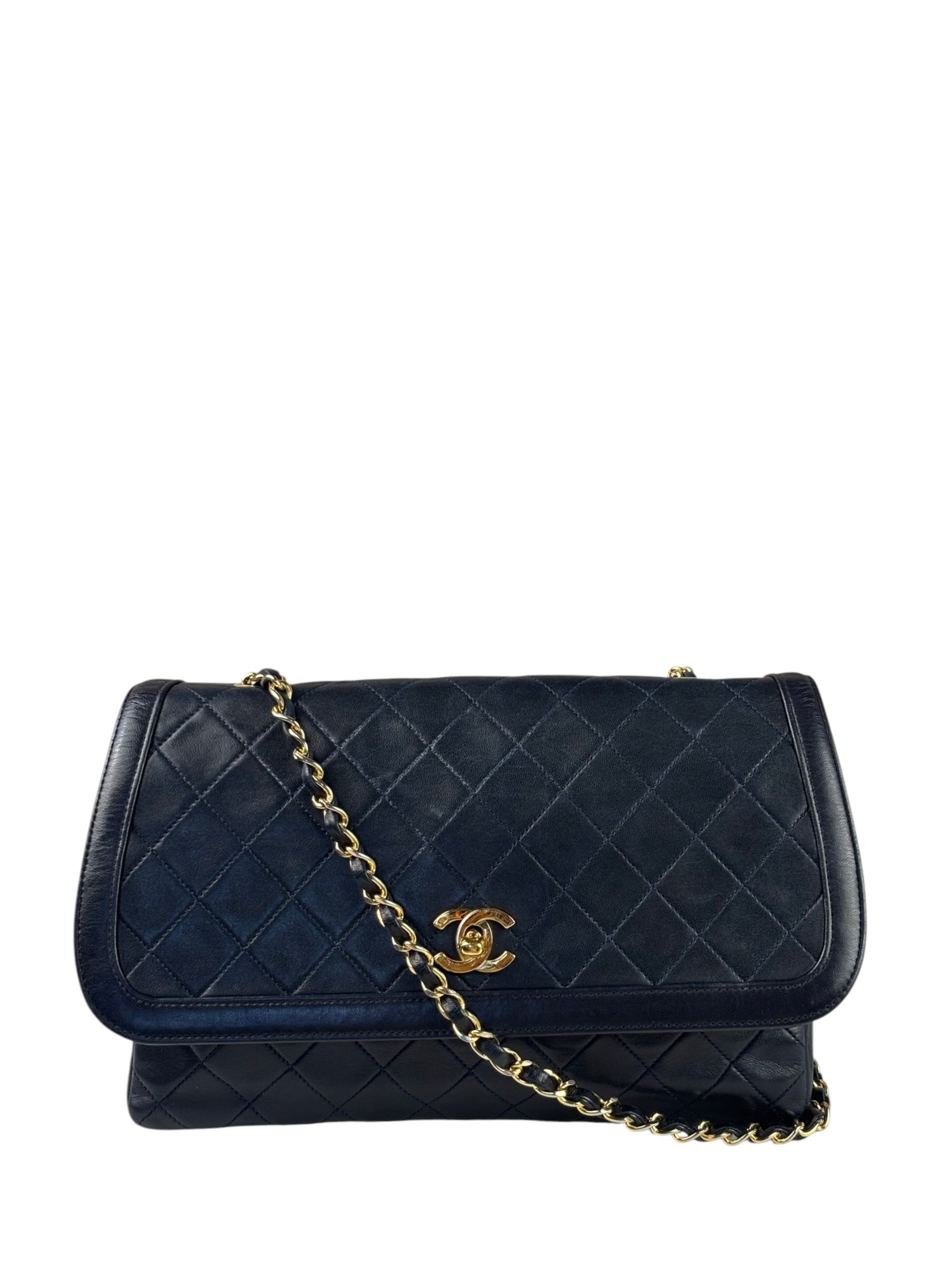 Chanel Vintage Navy Quilted Lambskin Flap Bag 1989