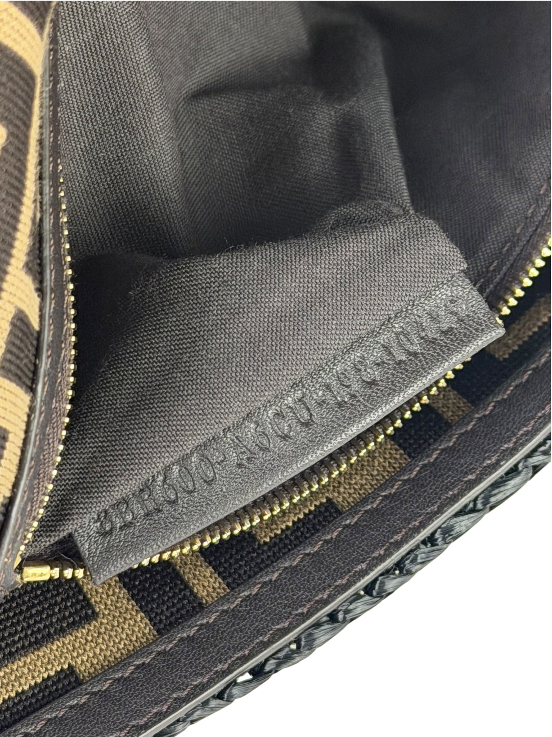 Fendi Black Raffia Zucca Shoulder Baguette