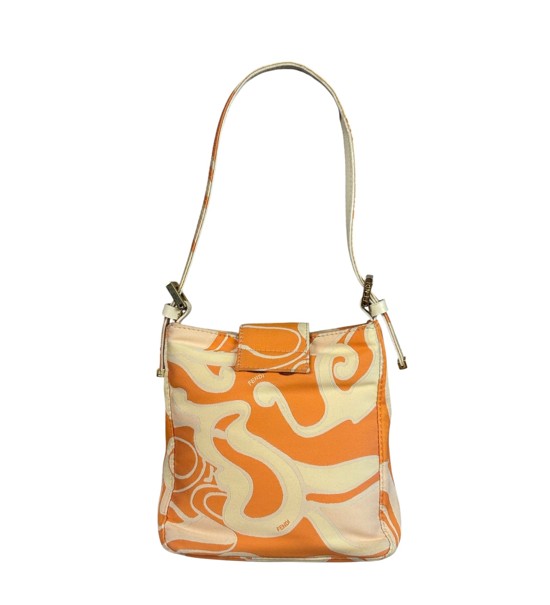 Fendi Orange Leather Trim/Satin Swirl Print Mini Baguette