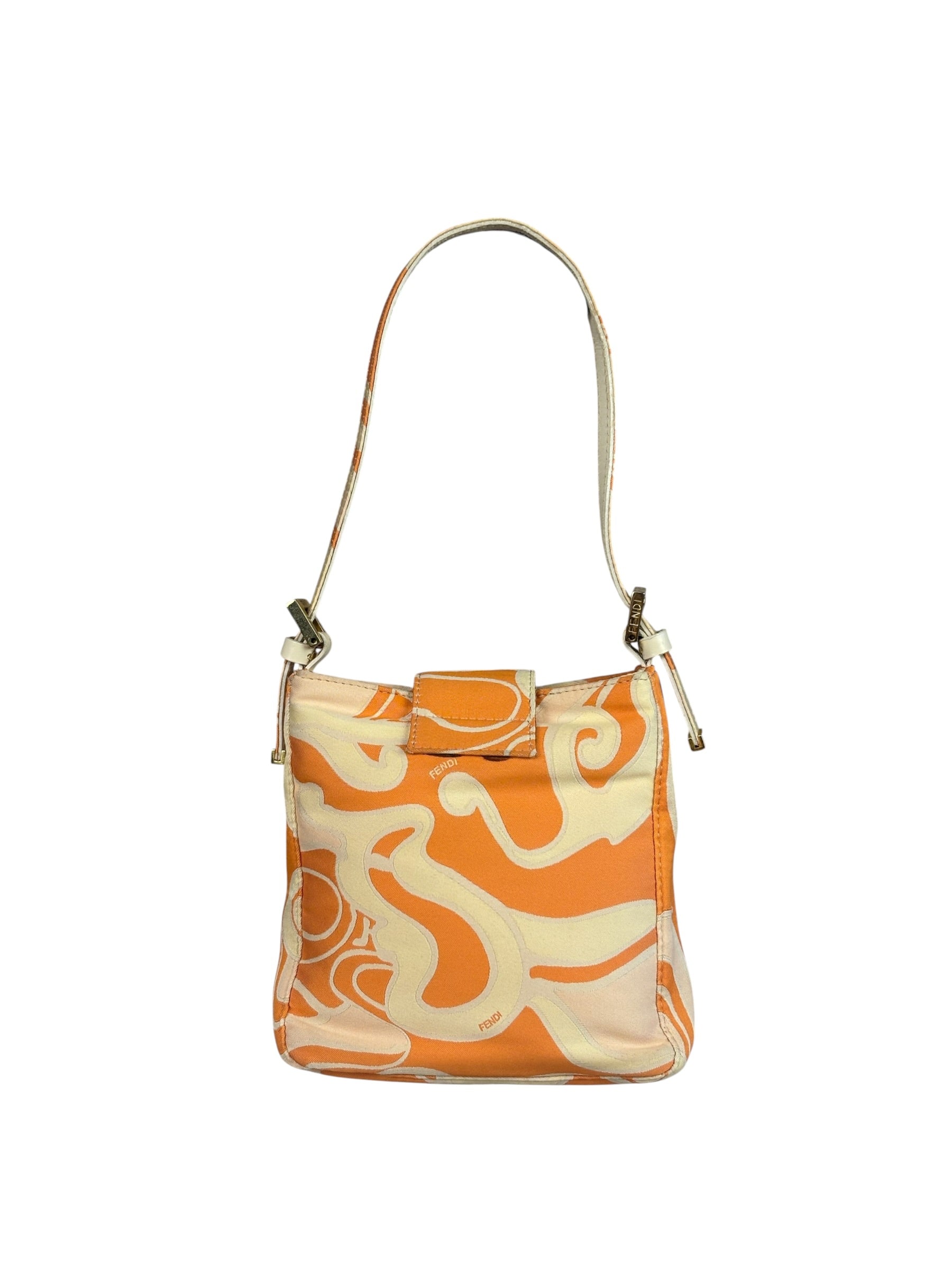 Fendi Orange Leather Trim/Satin Swirl Print Mini Baguette