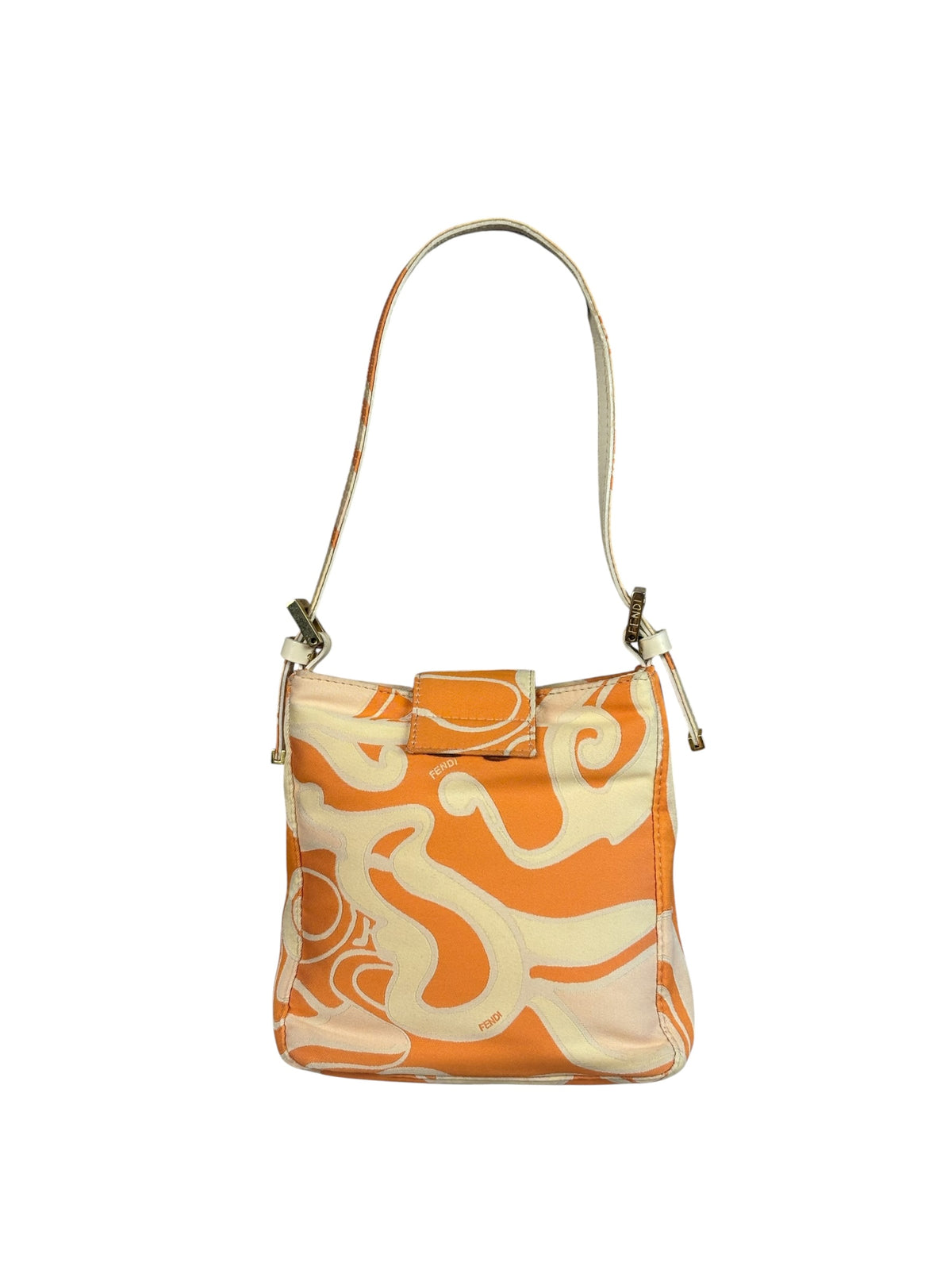 Fendi Orange Leather Trim/Satin Swirl Print Mini Baguette