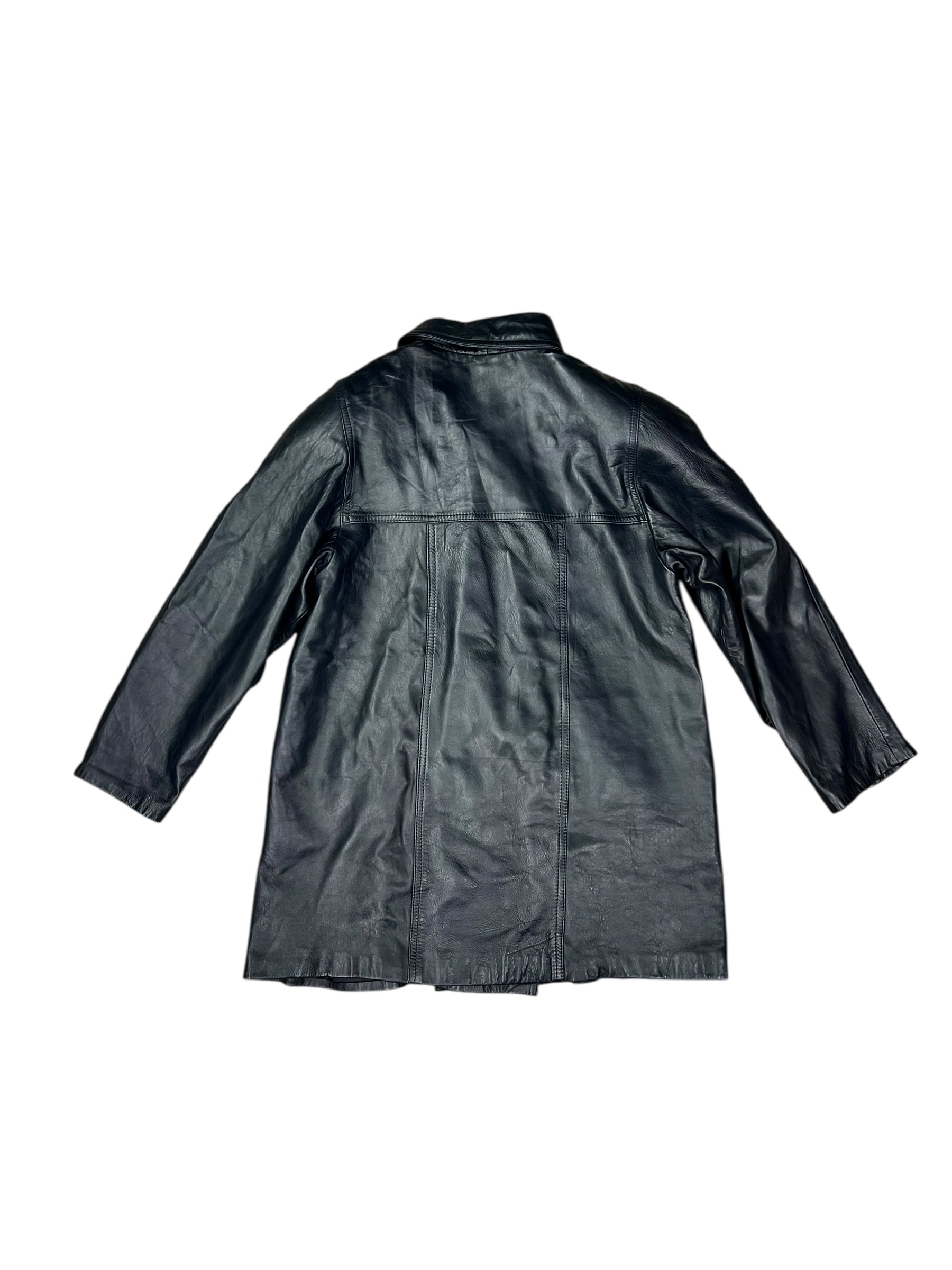 Vintage Black Vegan Leather Long Coat