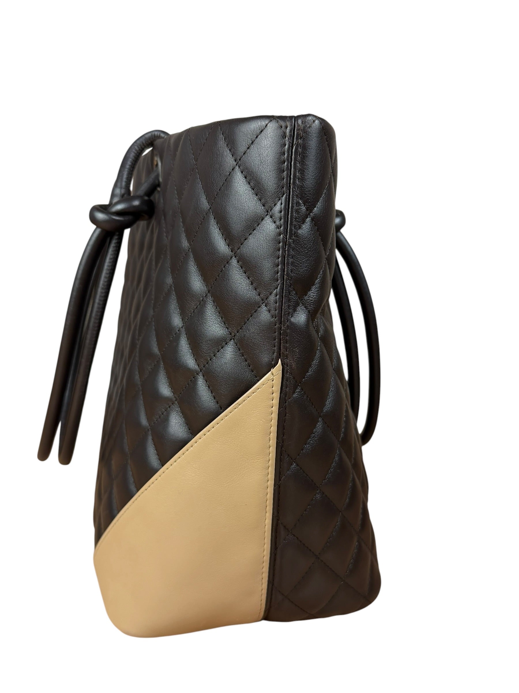 Chanel Brown Quilted Leather Cambon Ligne Shoulder Tote 2004