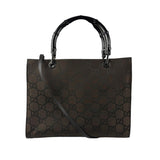 Gucci Brown Nylon Leather Trim Canvas Monogram Bamboo Two-Way Bag