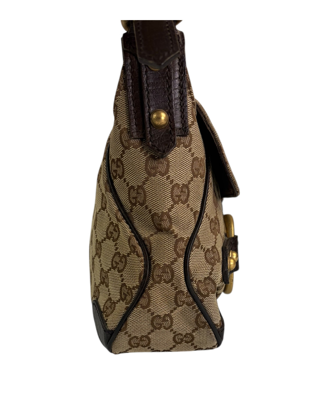 Gucci Brown Leather Trim GG Horsebit Chain Shoulder Bag