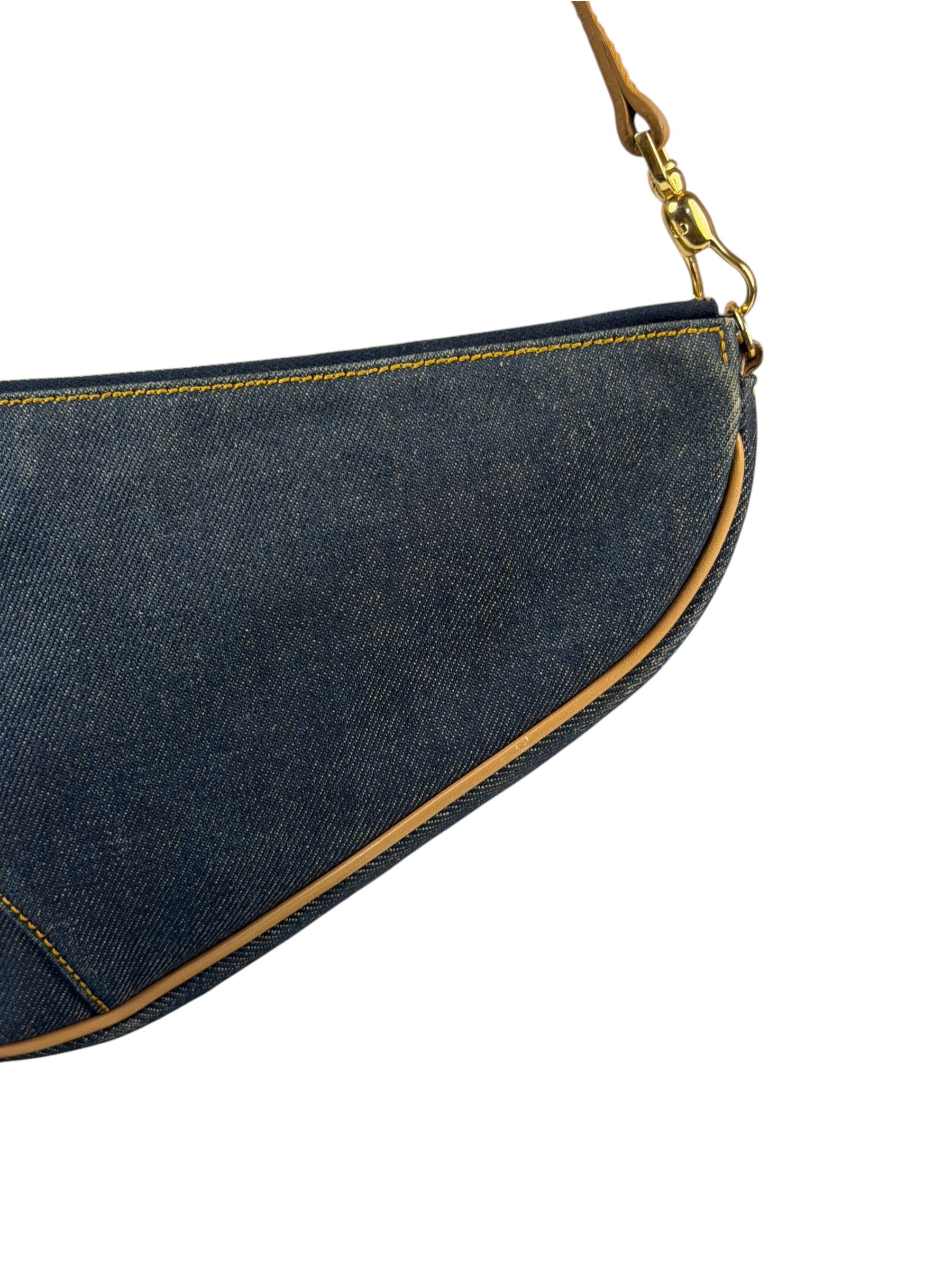 Christian Dior Denim Beige Leather Mini Saddle Pochette