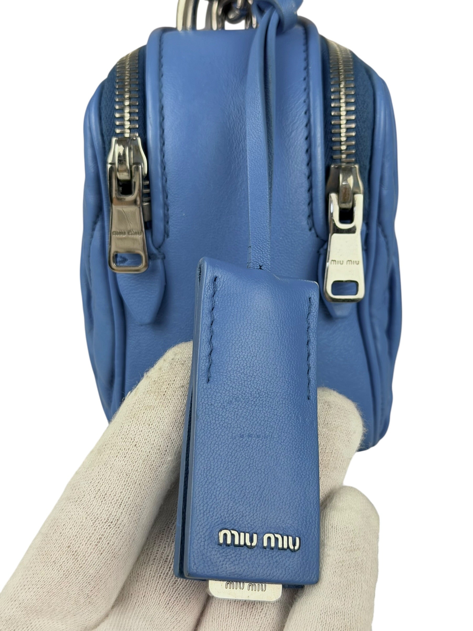 Miu Miu Blue Leather Chain Camera 2Way Shoulder Bag