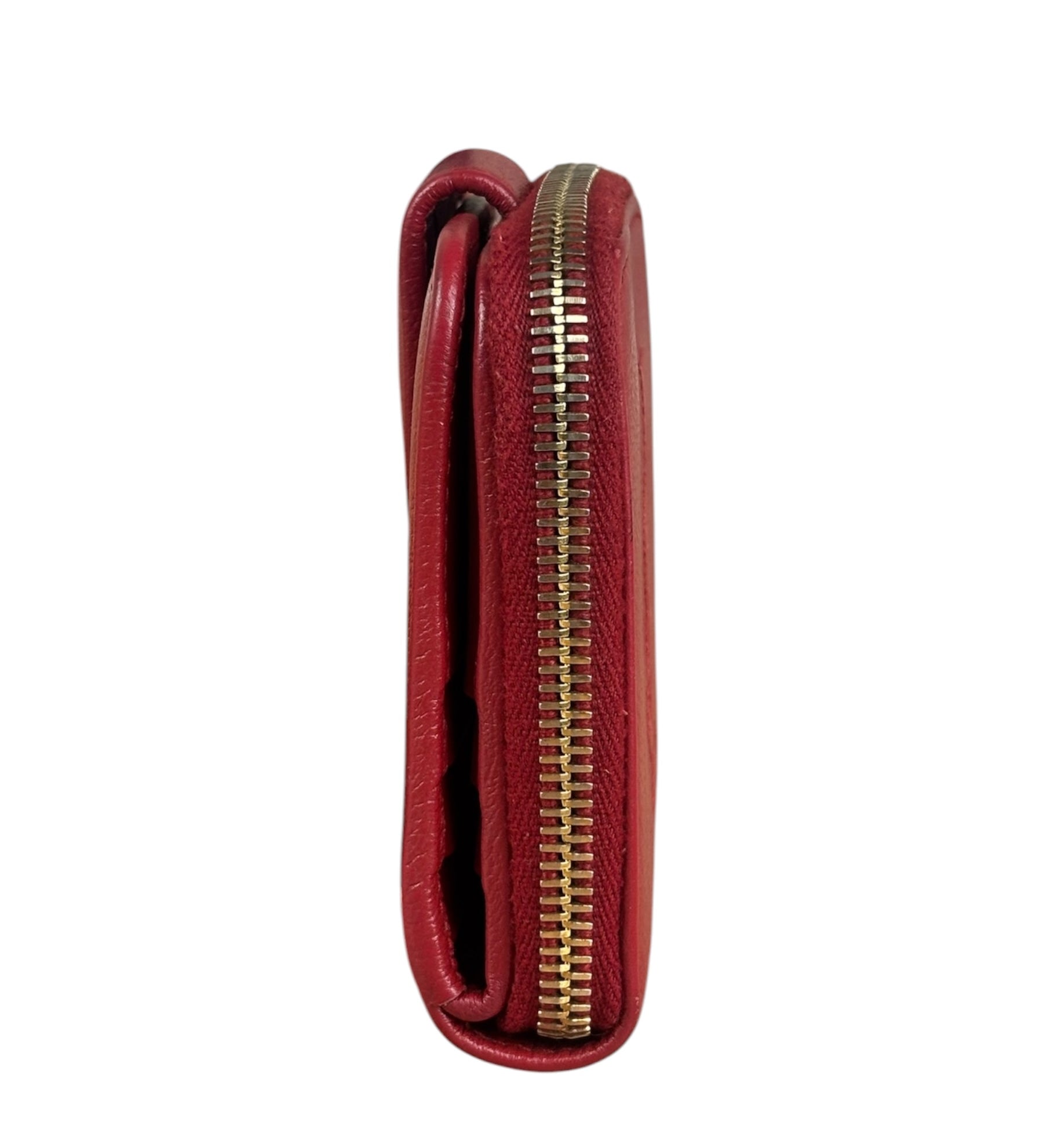 Yves Saint Laurent Red Leather Bifold Zip Mini Wallet