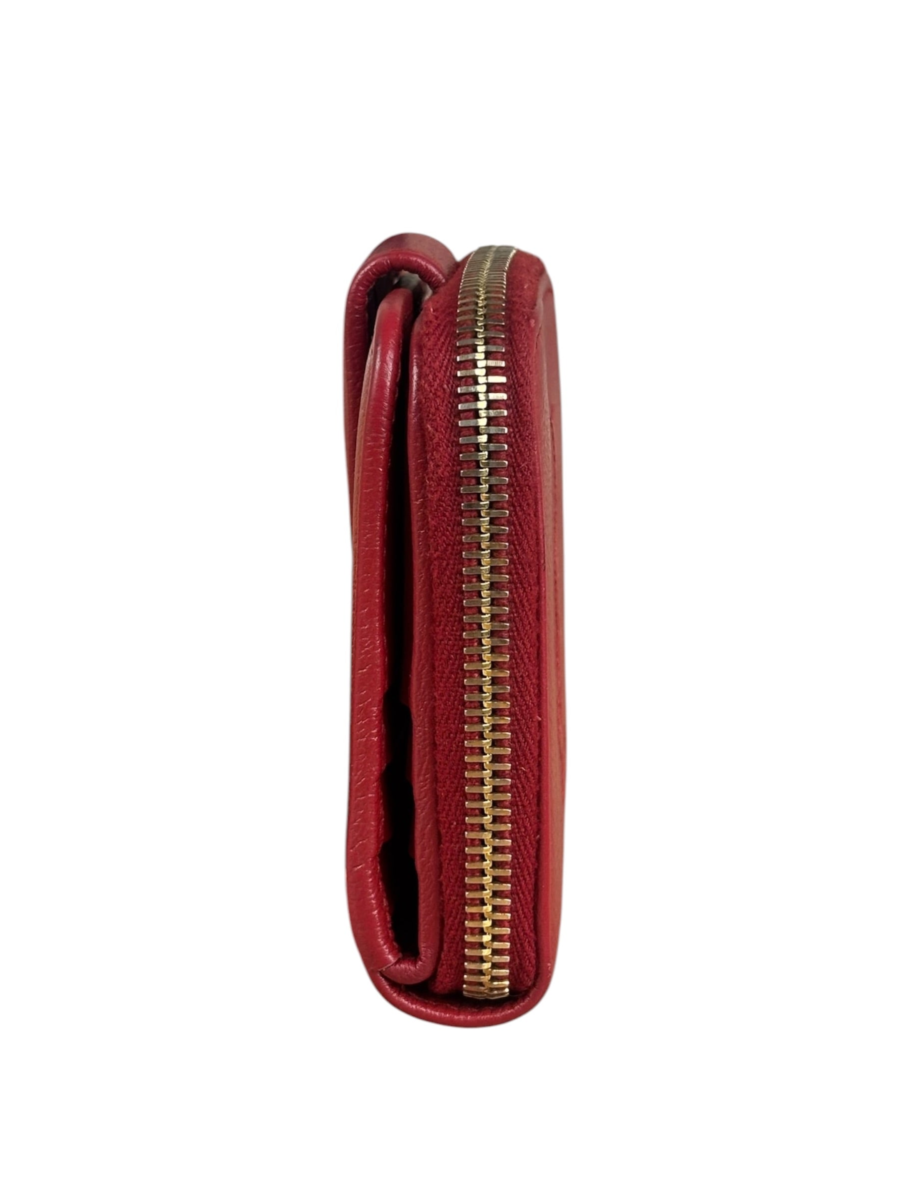 Yves Saint Laurent Red Leather Bifold Zip Mini Wallet