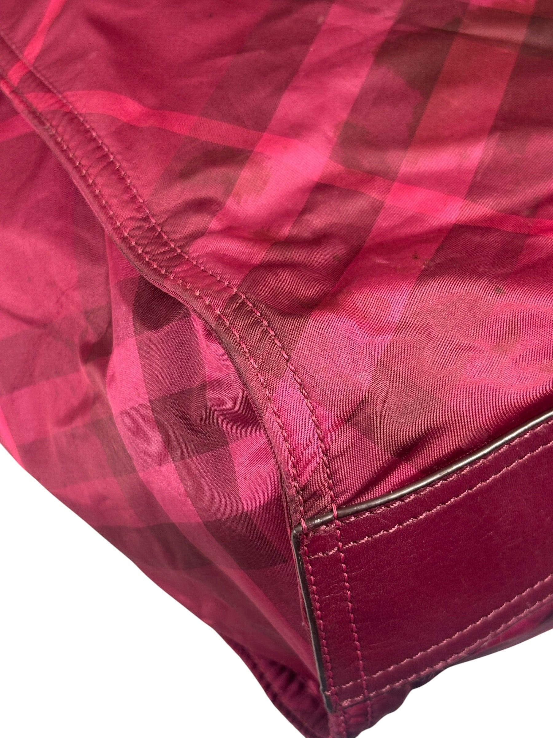 Burberry Plum Nylon/Leather Trim Nova Check Buckleigh Packable Tote