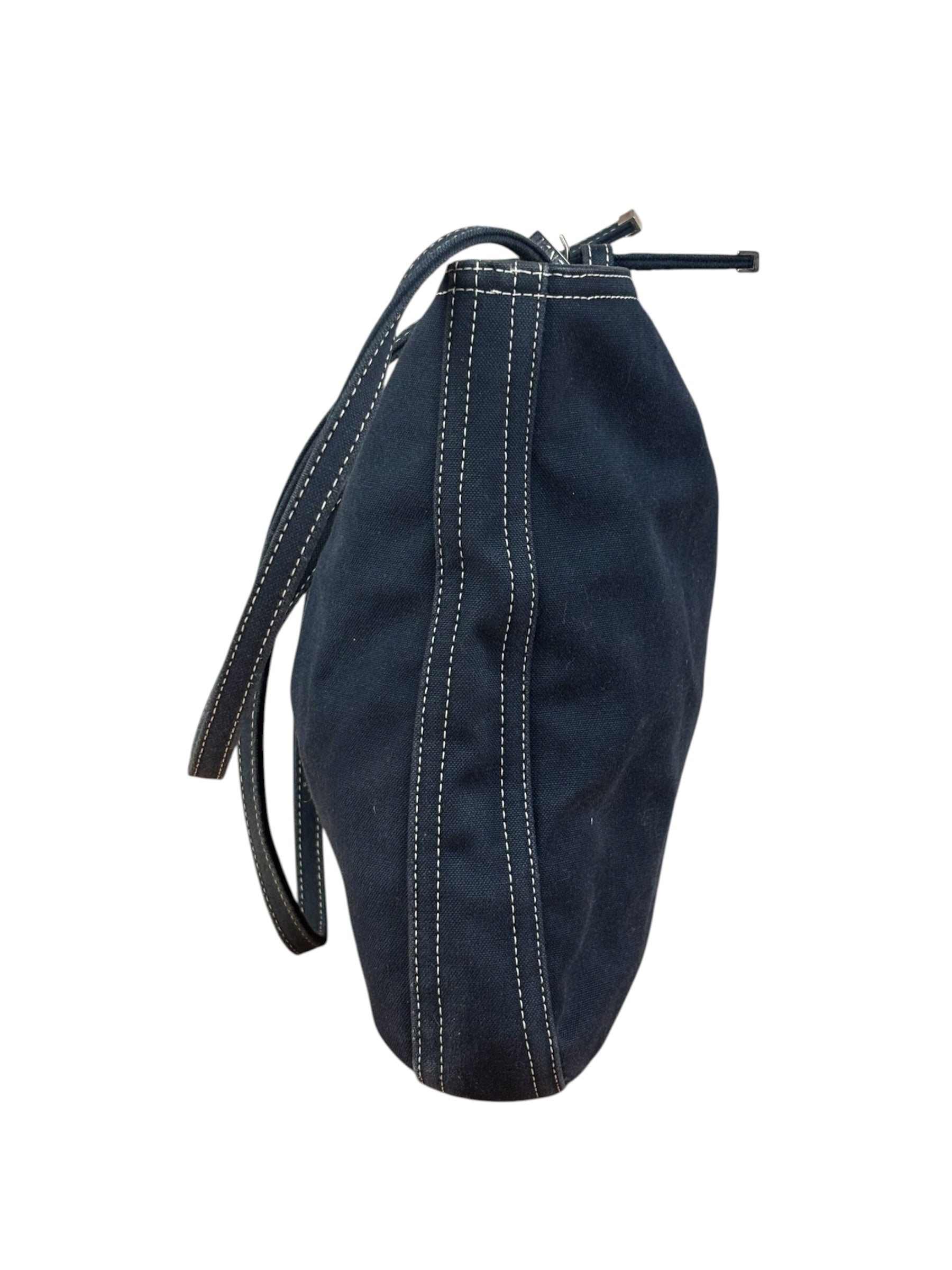 Fendi Vintage Navy Blue Leather Trim Mamma Baguette
