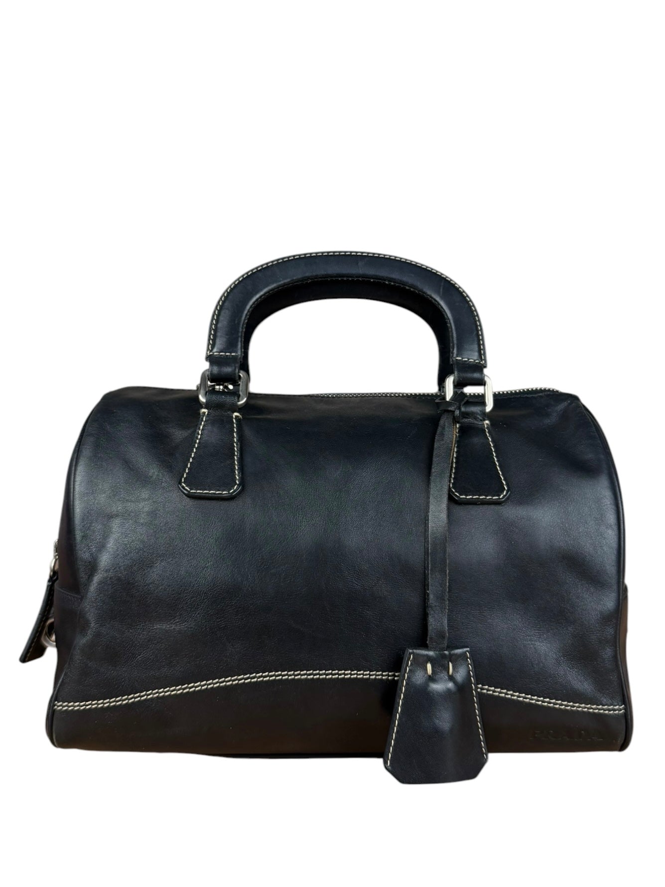 Prada Vintage Black Leather Mini Boston Bag