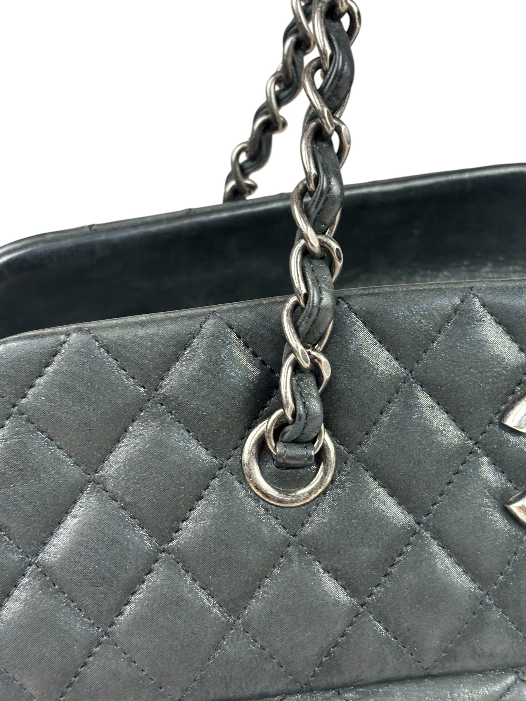 Chanel Grey Iridescent Quilted Leather Chic Bowling Shoulder Bag 2010