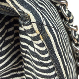 Chanel Black/White Sequin Stripped Medium Double Flap Shoulder Bag
