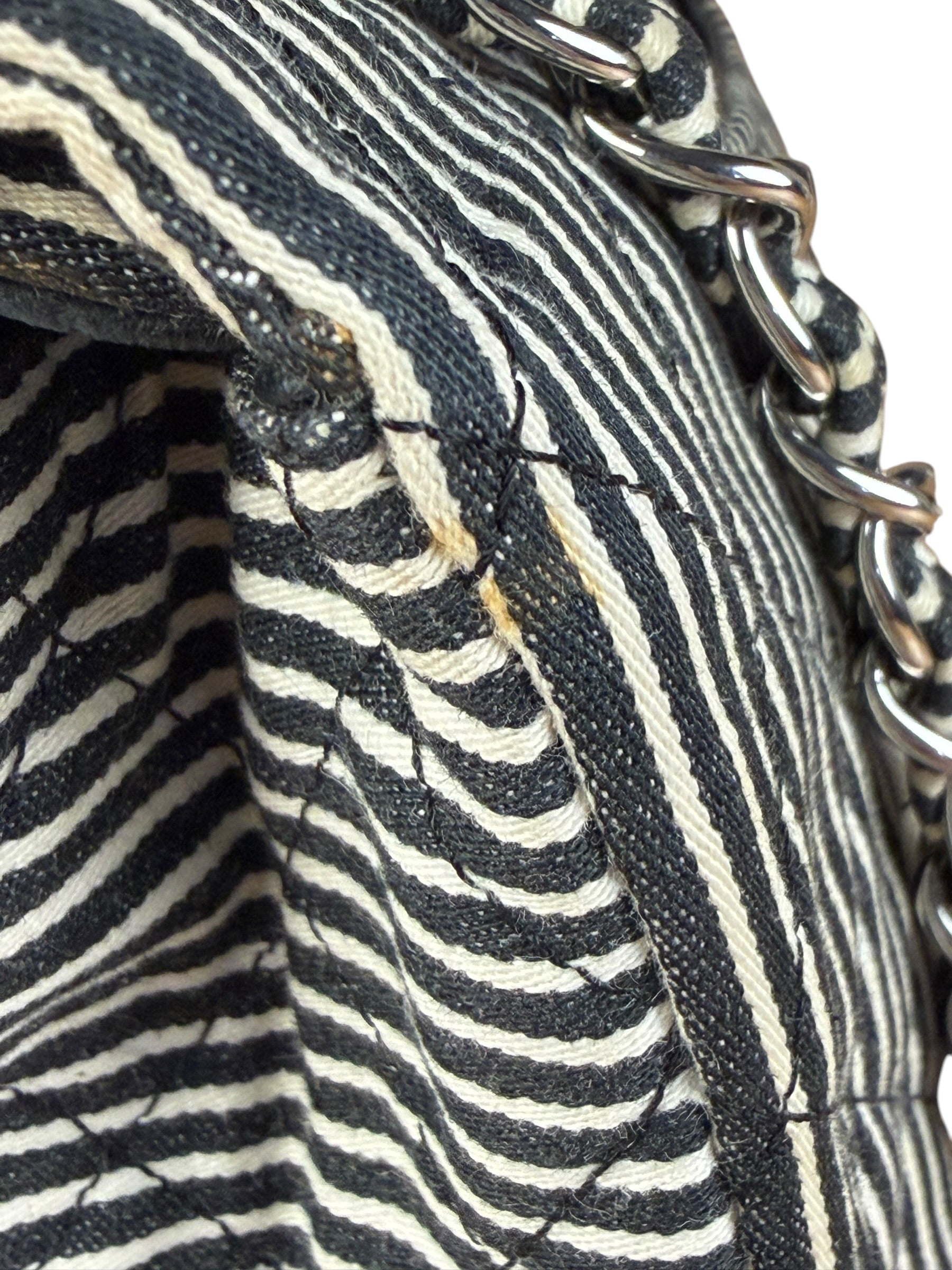 Chanel Black/White Sequin Stripped Medium Double Flap Shoulder Bag