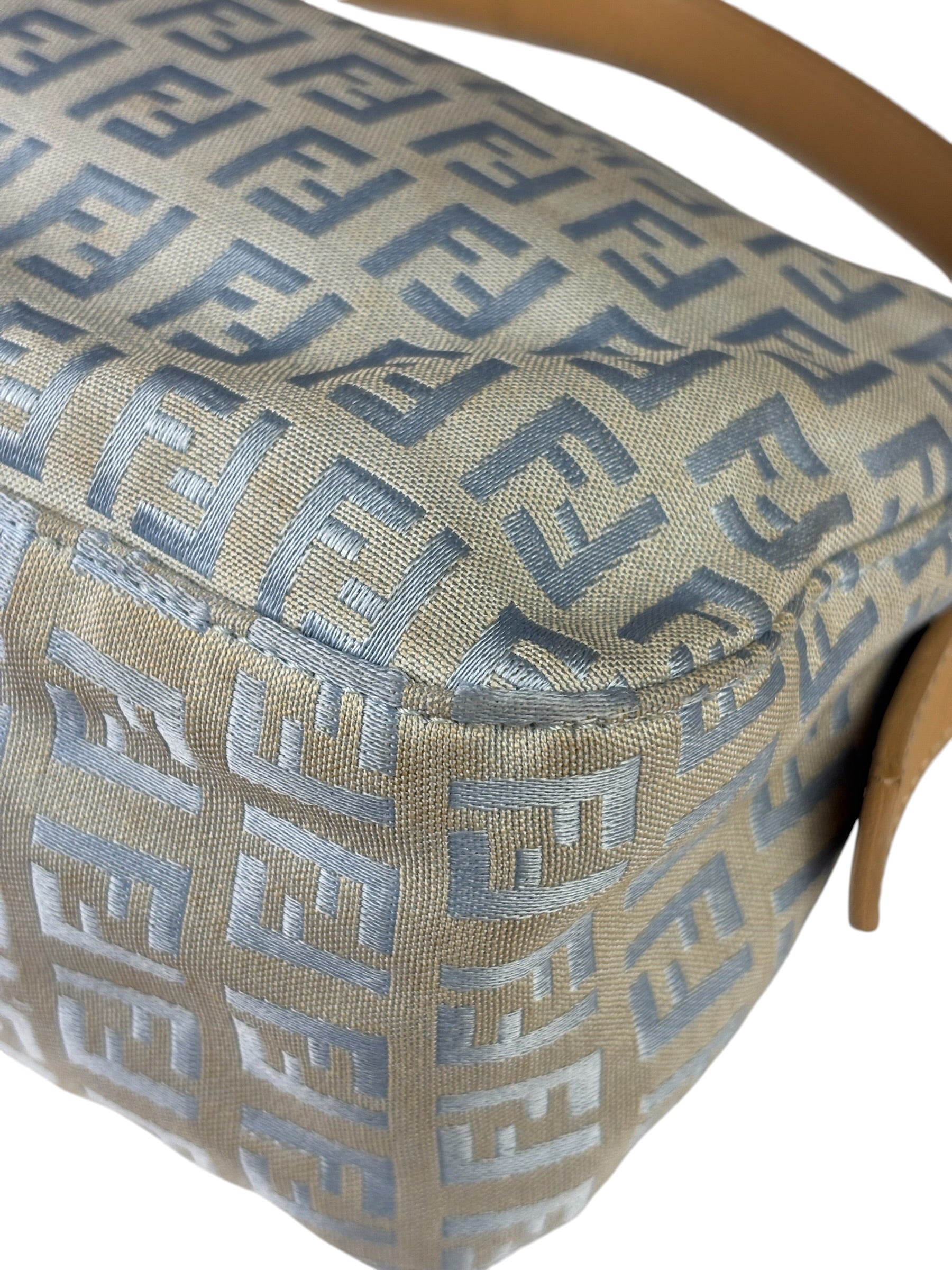 Fendi Leather Light Blue Trim Zucca Baguette