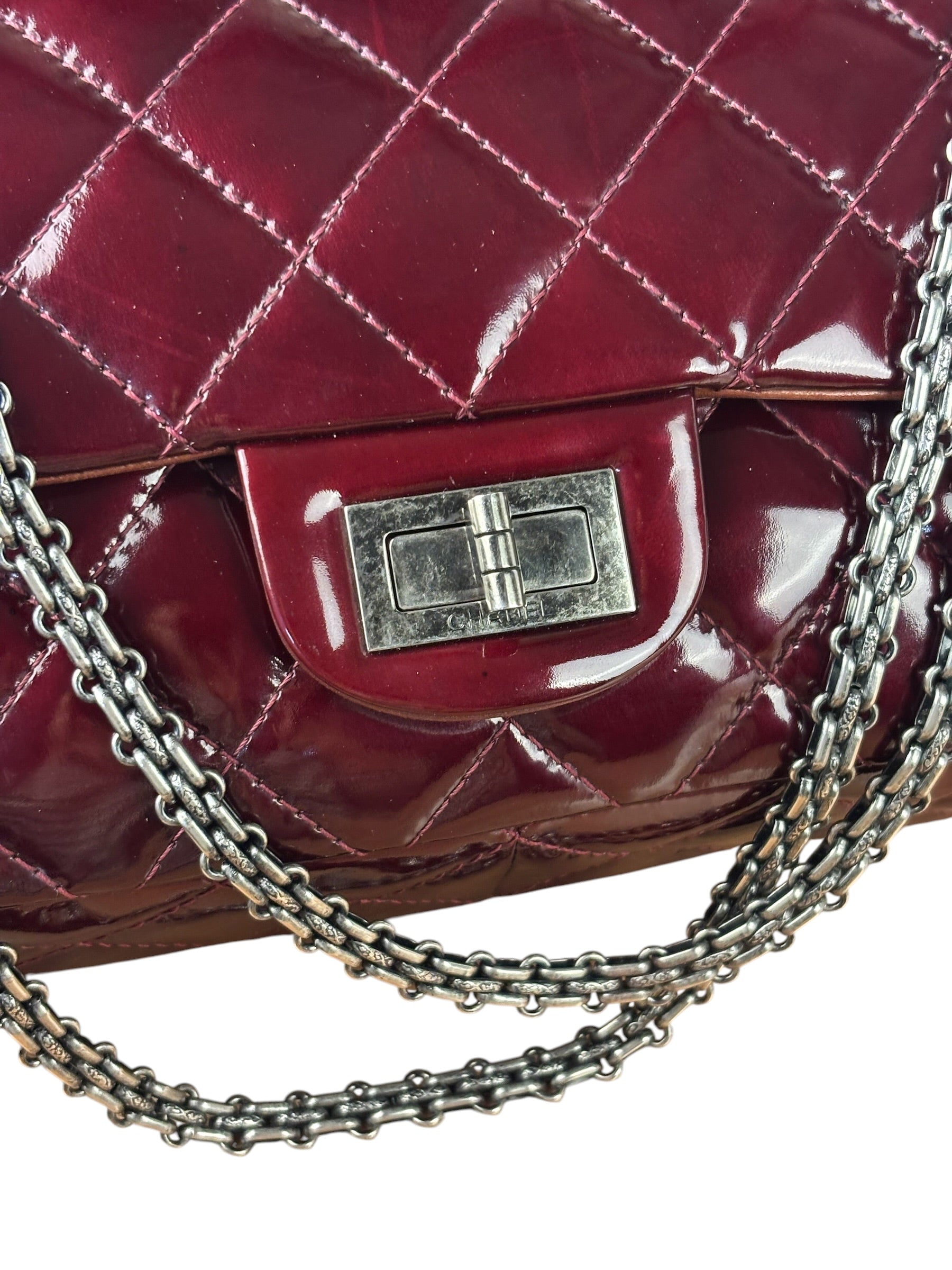Chanel Burgundy Quilted Patent Leather 2.55 Reissue 227 Large Double Flap Bag 2011