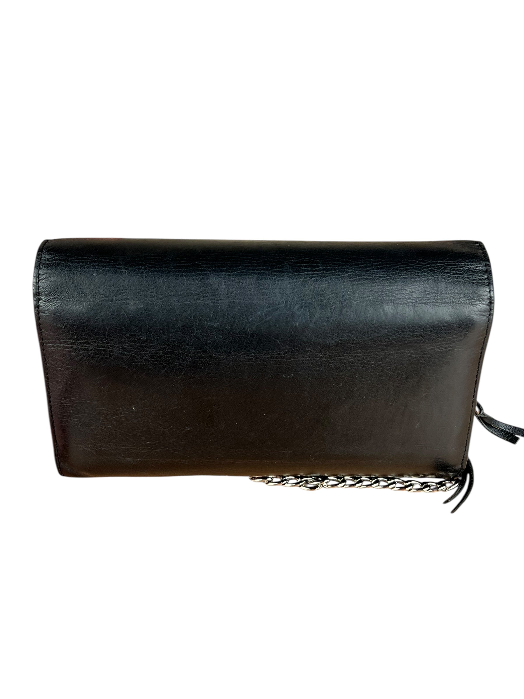Balenciaga Black Leather Flap Wallet on Chain Bag