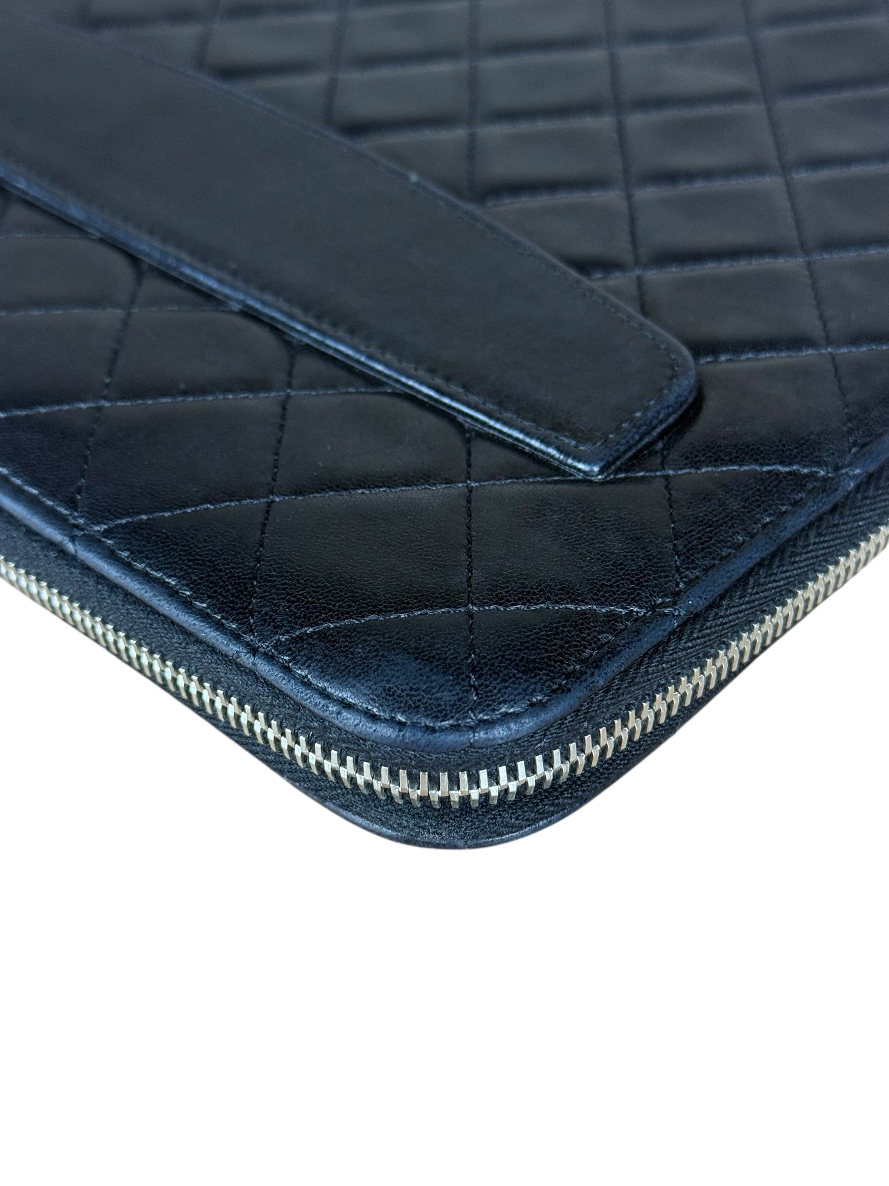 Chanel Black Quilted Caviar Leather Tablet Clutch Case