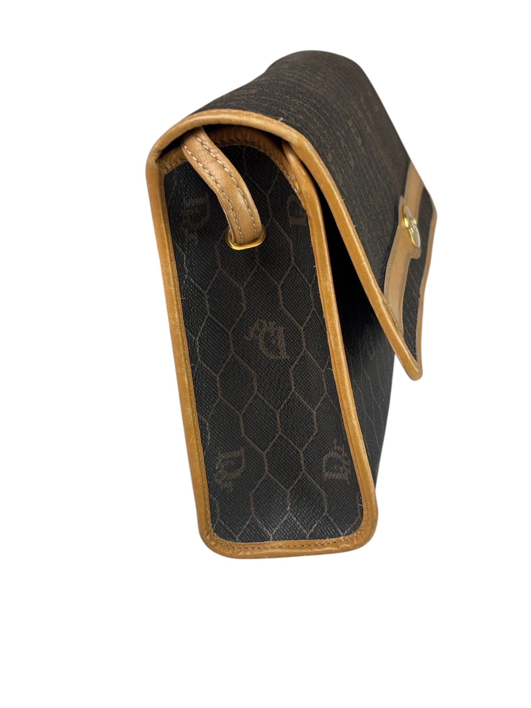Christian Dior Vintage Brown Leather Honeycomb Shoulder Bag