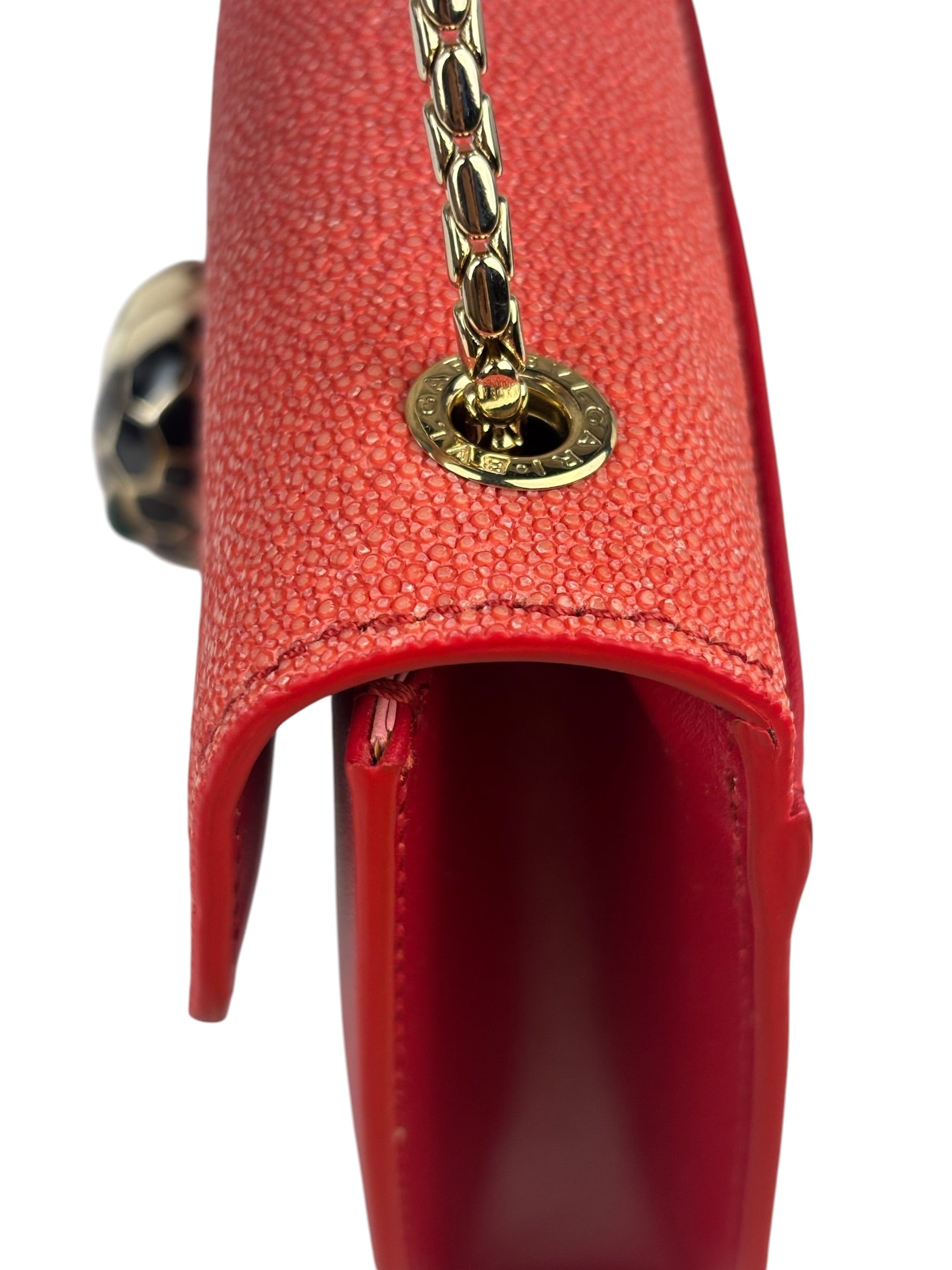 Bvlgari Red Calfskin Serpenti Forever Galuchat Crossbody Bag