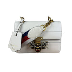 Gucci White Leather Queen Margaret Bee Embellished Shoulder Bag