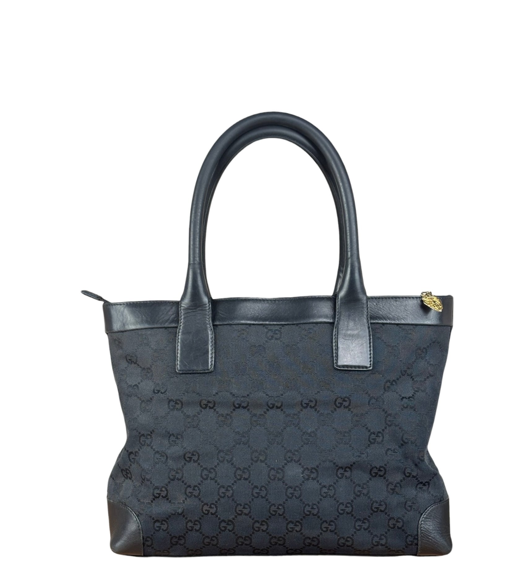 Gucci Black Leather Trim GG Canvas Tote Bag