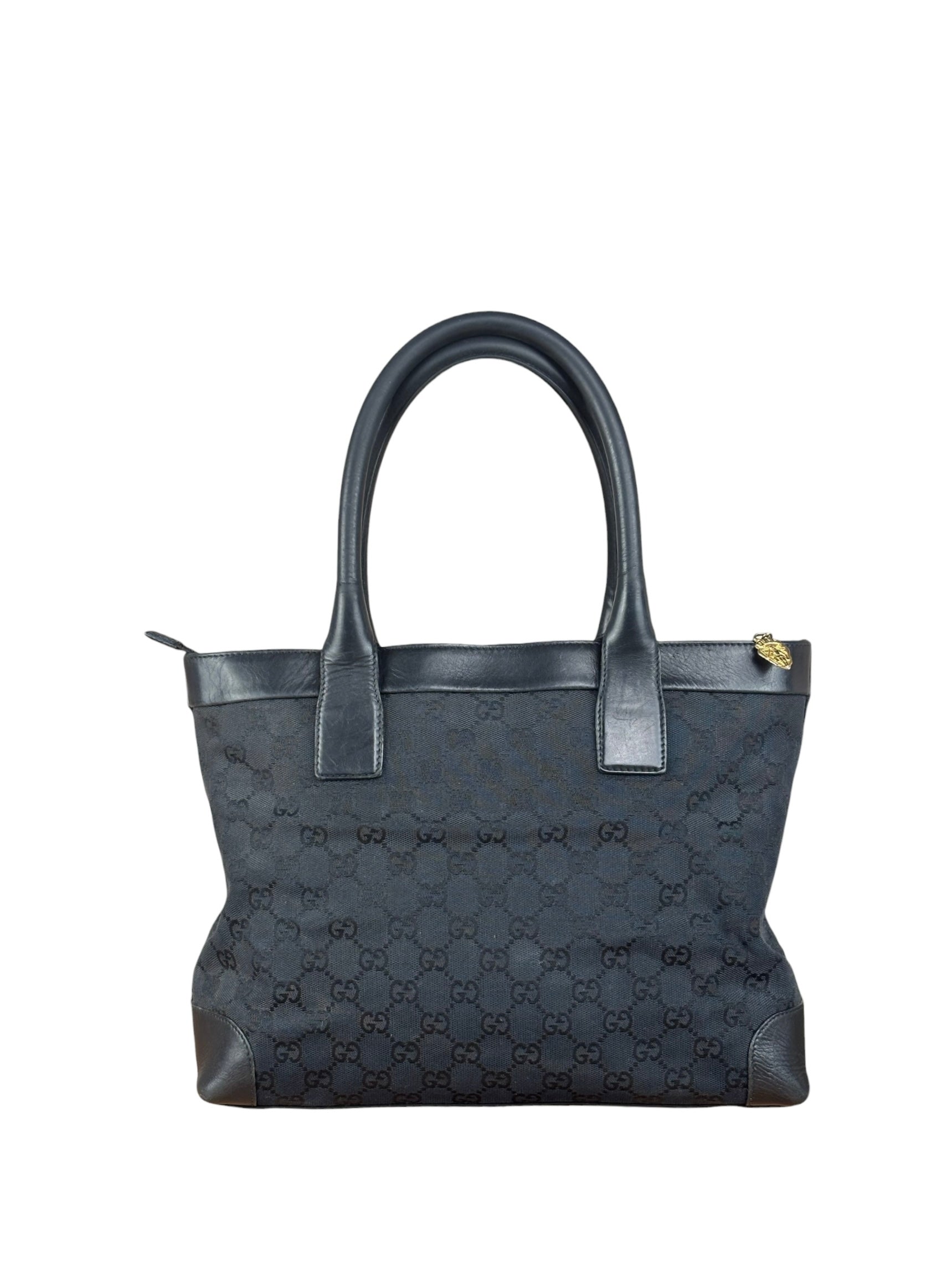 Gucci Black Leather Trim GG Canvas Tote Bag