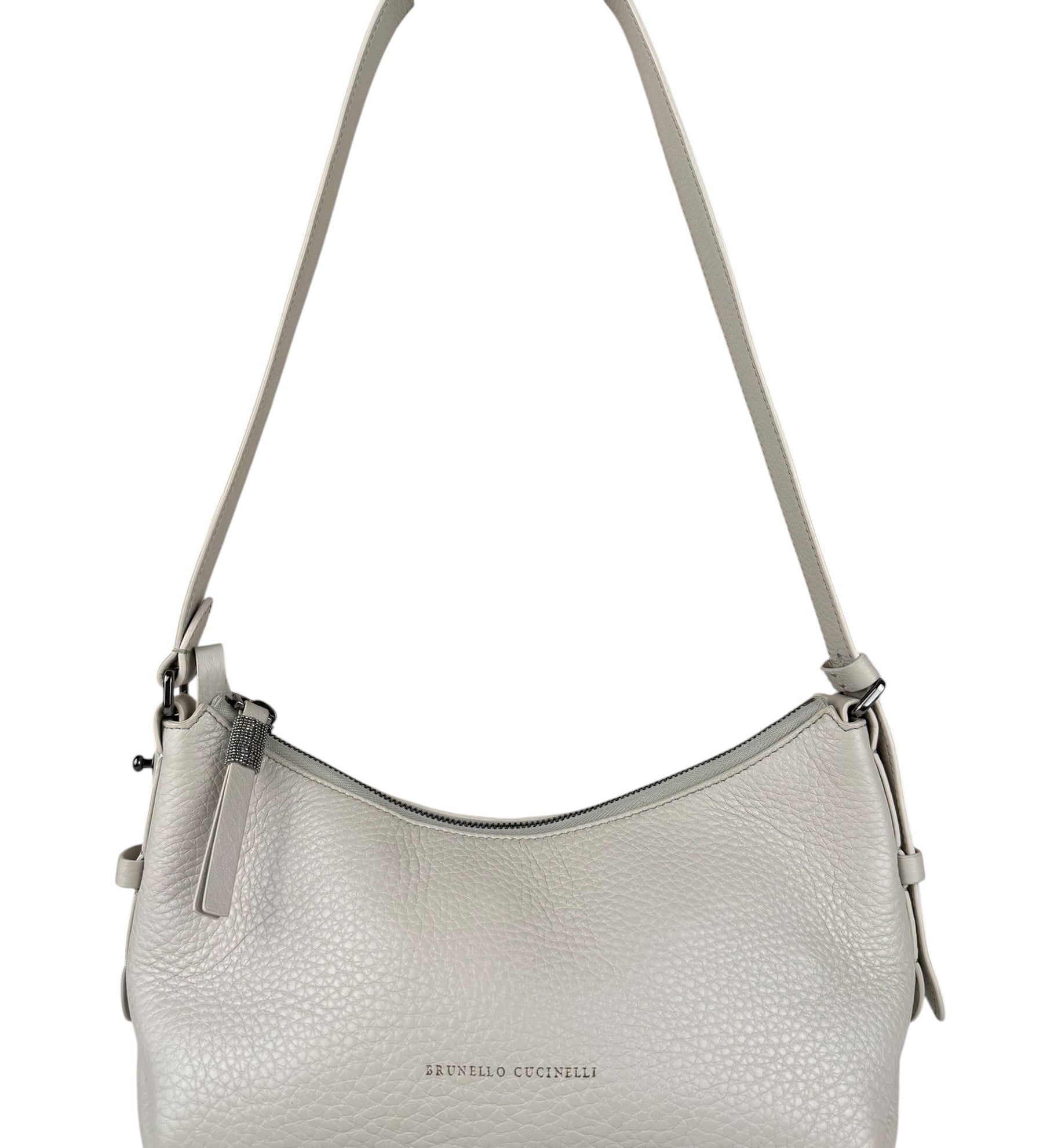 Brunello Cucinelli Ivory Grained Leather Shoulder Bag