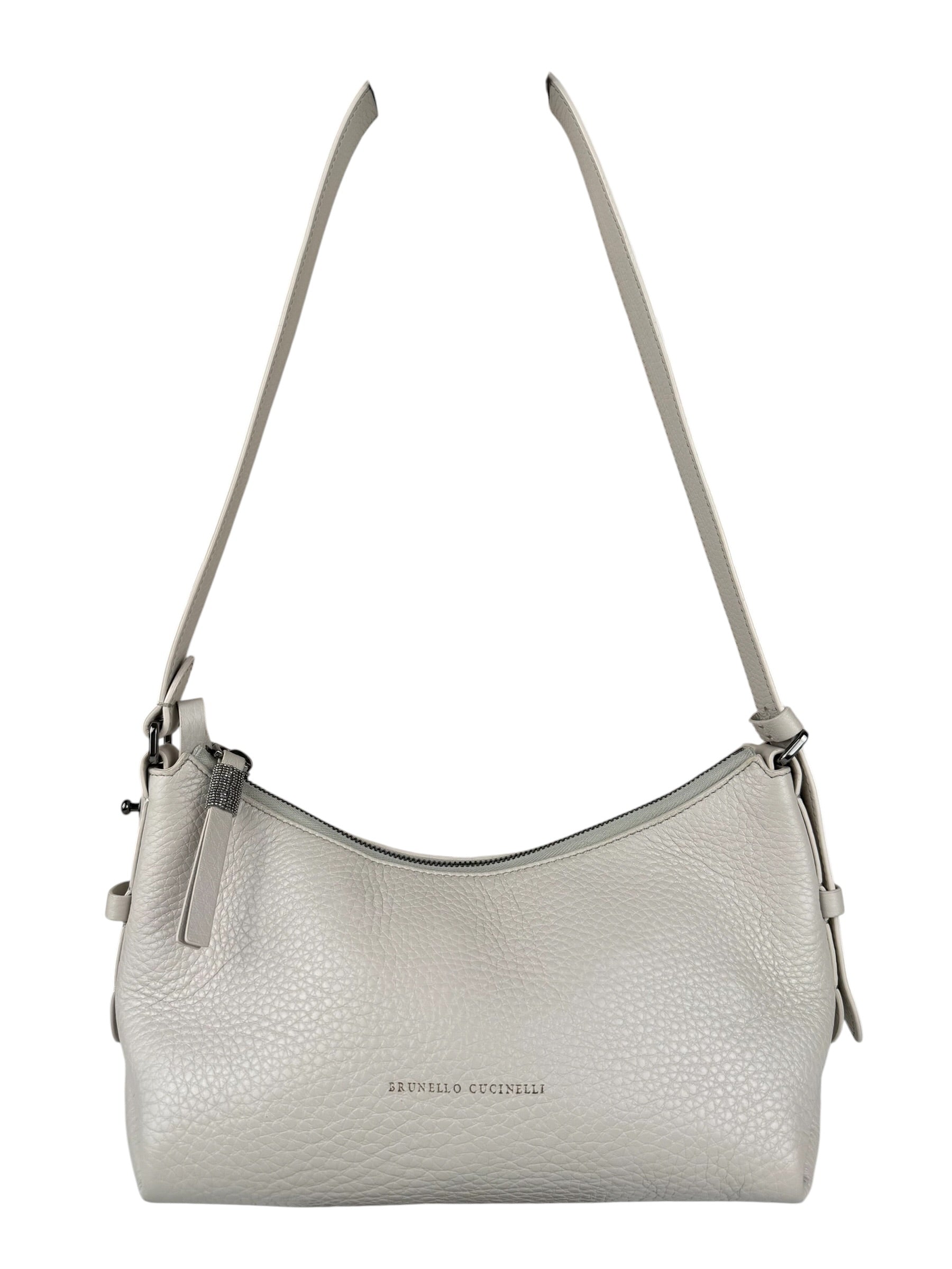 Brunello Cucinelli Ivory Grained Leather Shoulder Bag