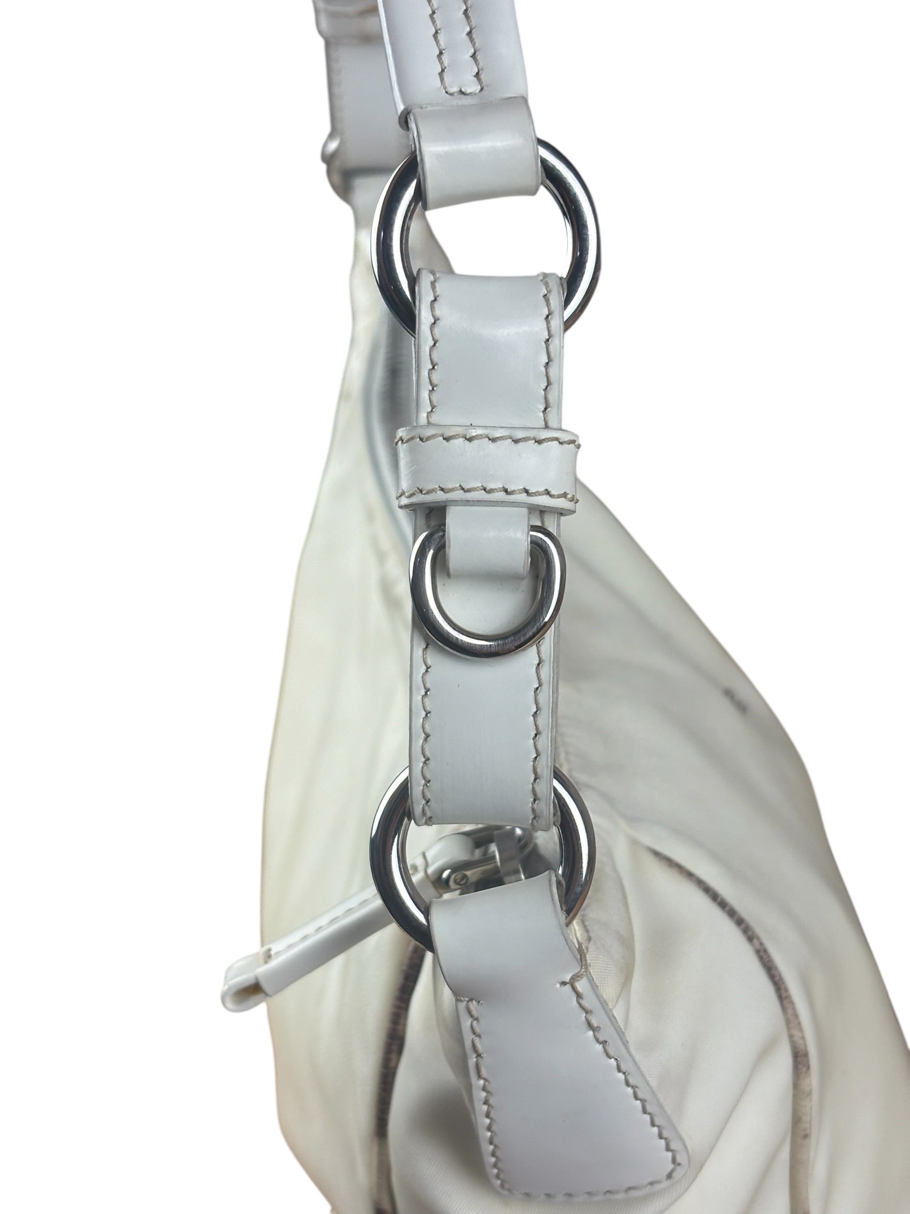 Prada White Tessuto Nylon Leather Trim Shoulder Bag