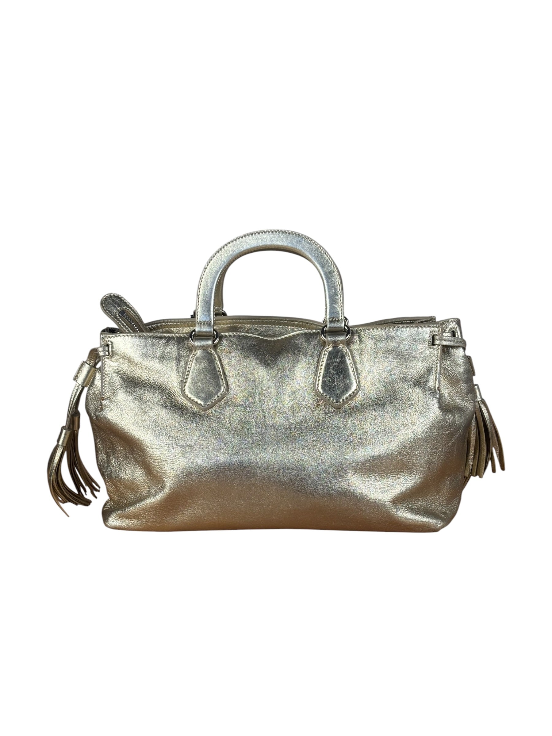 Prada Vintage Metallic Gold Leather Satchel Handbag