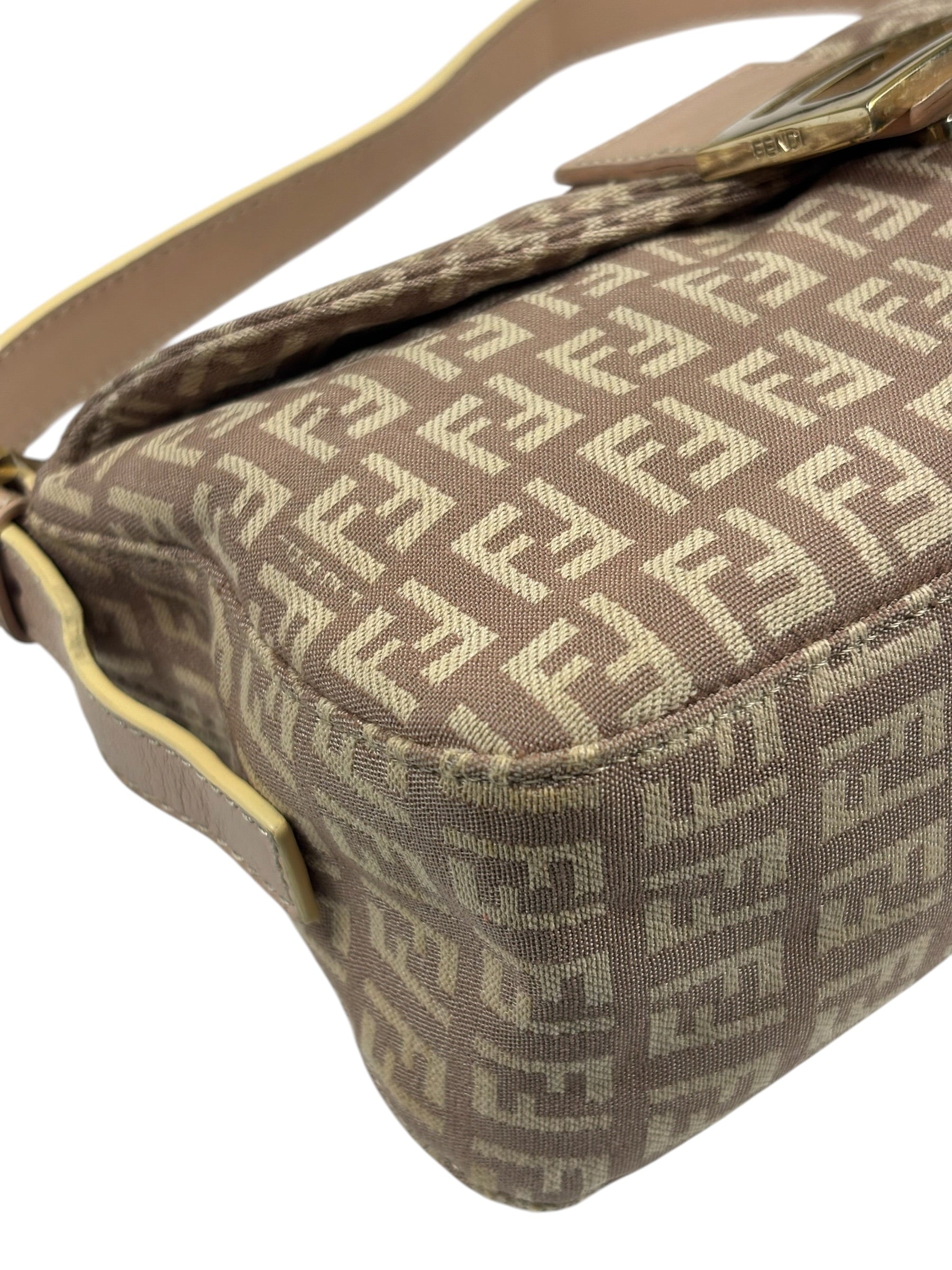 Fendi Rose Beige  Leather Trim Zucca Baguette