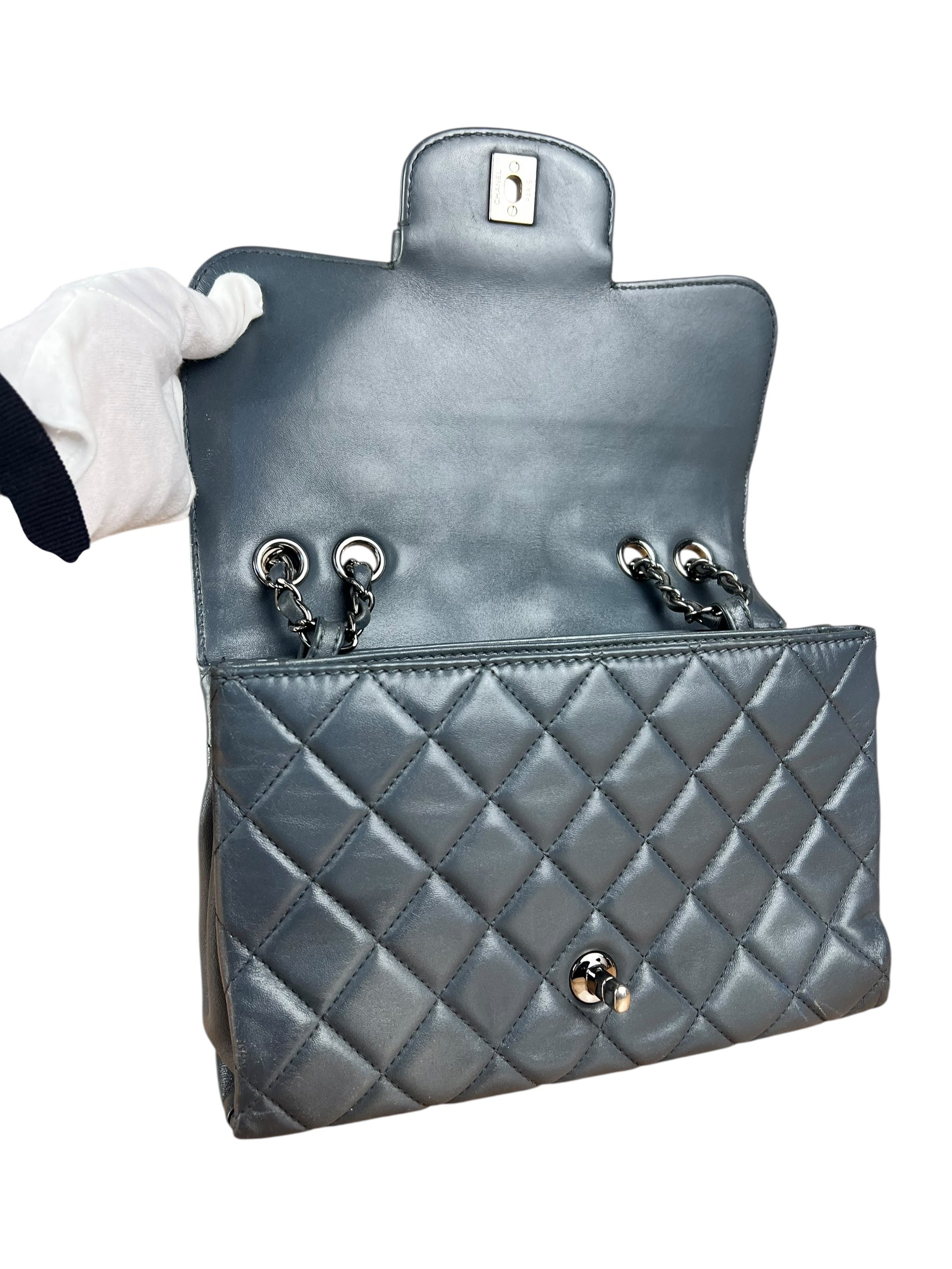 Chanel Dark Grey Quilted Leather Loop Flap Bag 2014