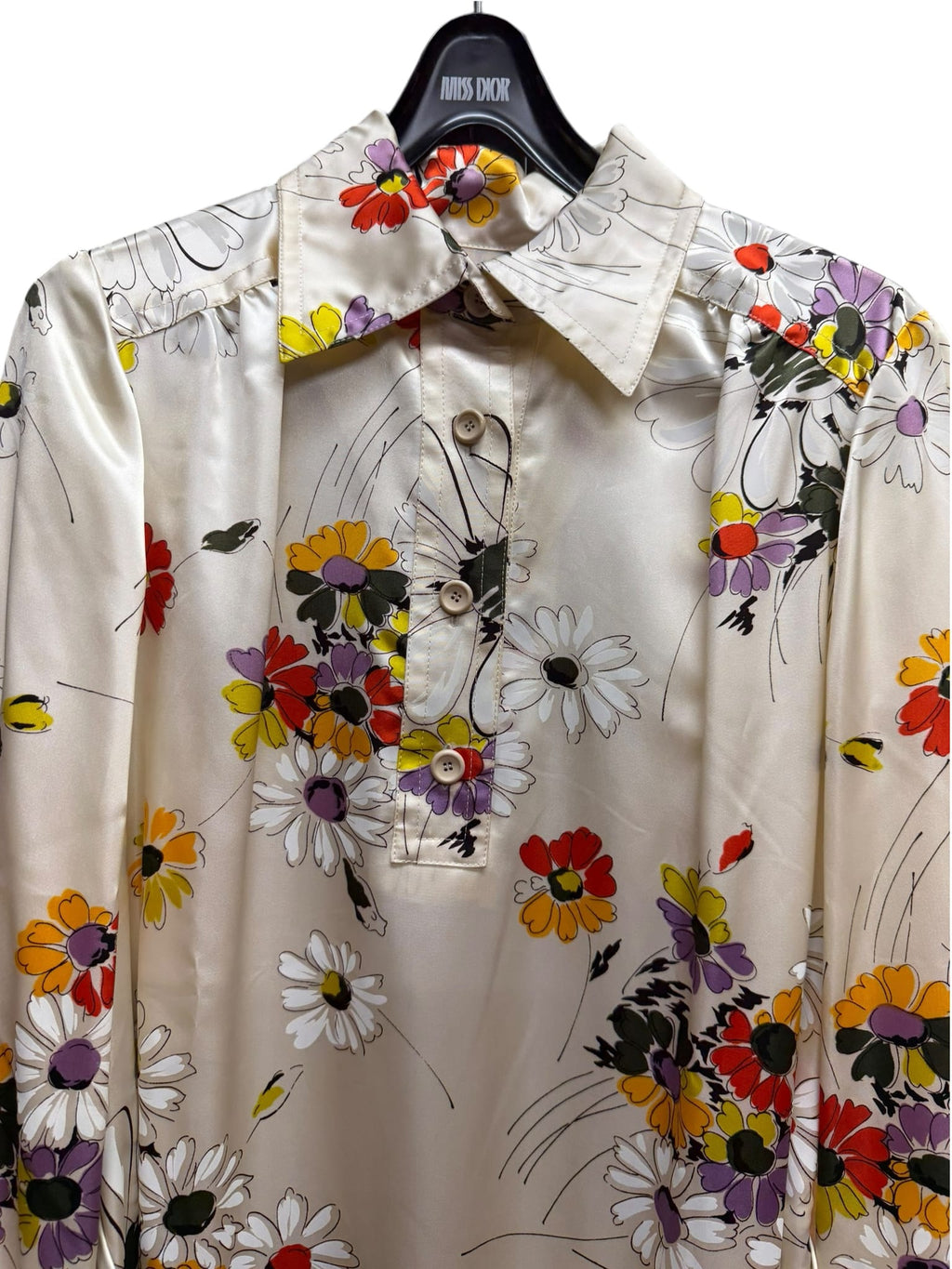 Christian Dior Cream Floral Miss Dior Satin Shirt Dress