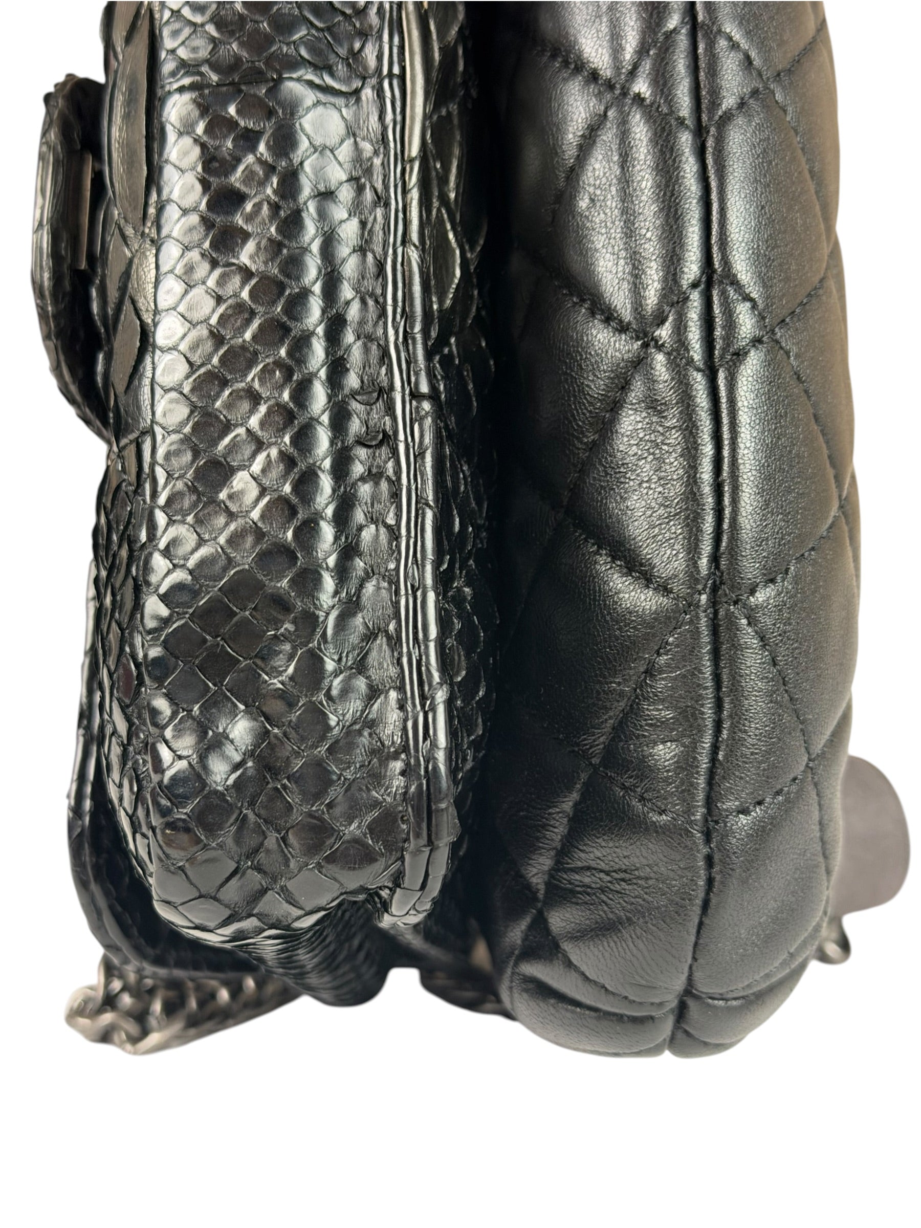 Chanel Black Python Leather Kiss-Lock Flap Bag 2015
