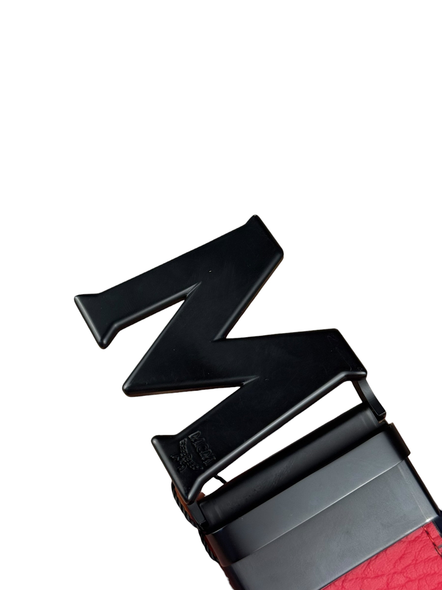 MCM Red Leather Anagram M Buckle belt