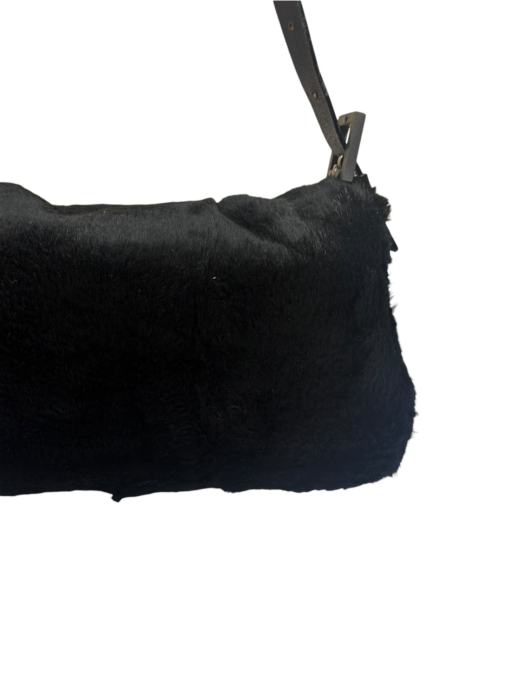 Fendi Black Shearling/Leather Trim Baguette