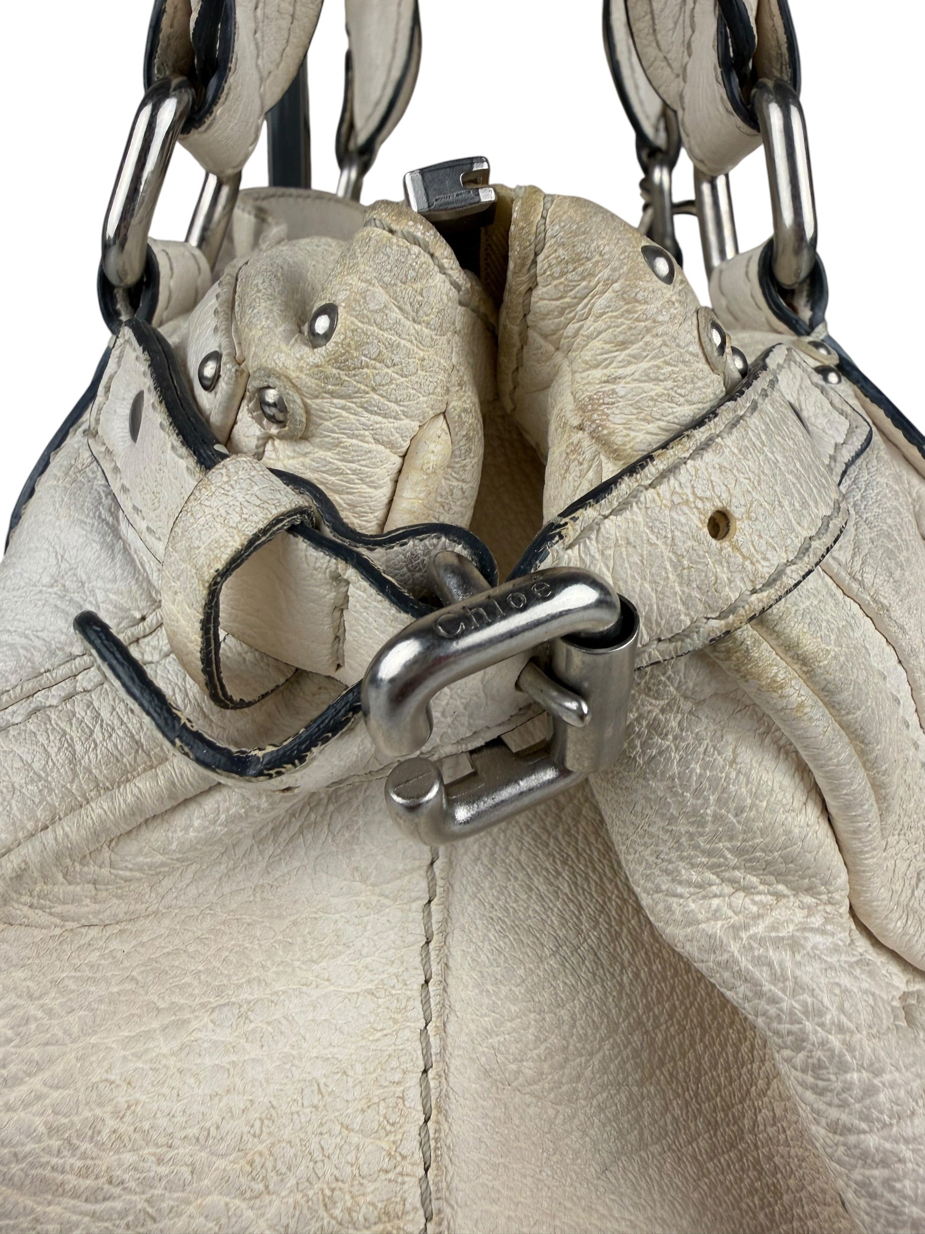 Chloé White Leather Paddington Handbag (Repainted)
