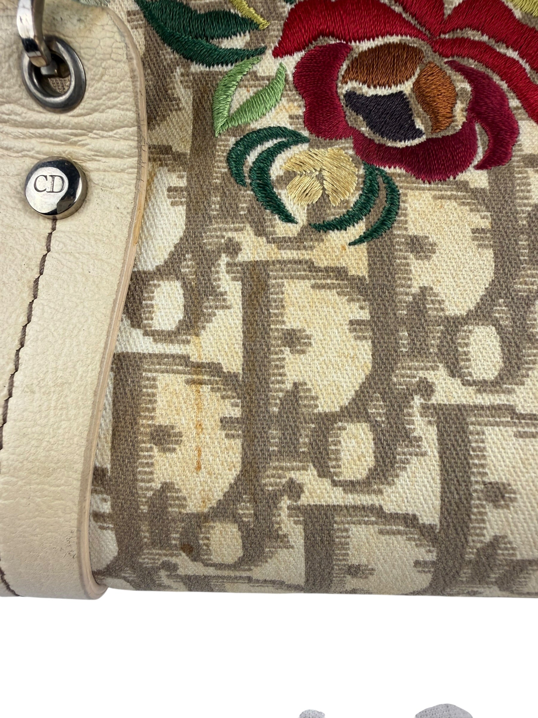 Christian Dior Vintage Monogram Flower Frame Satchel Hand Bag