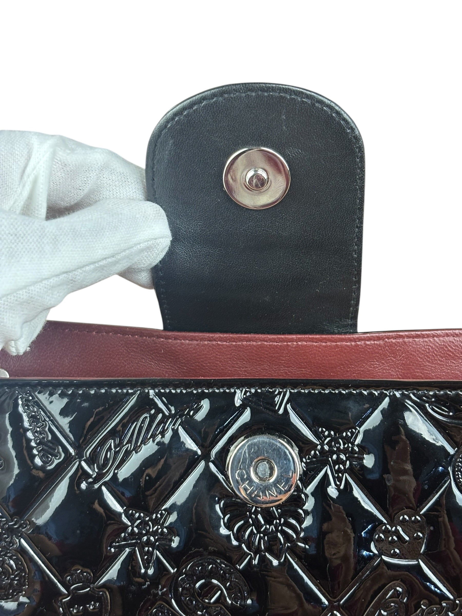 Chanel Black/Burgundy Chain Wallet Shoulder Bag 2010