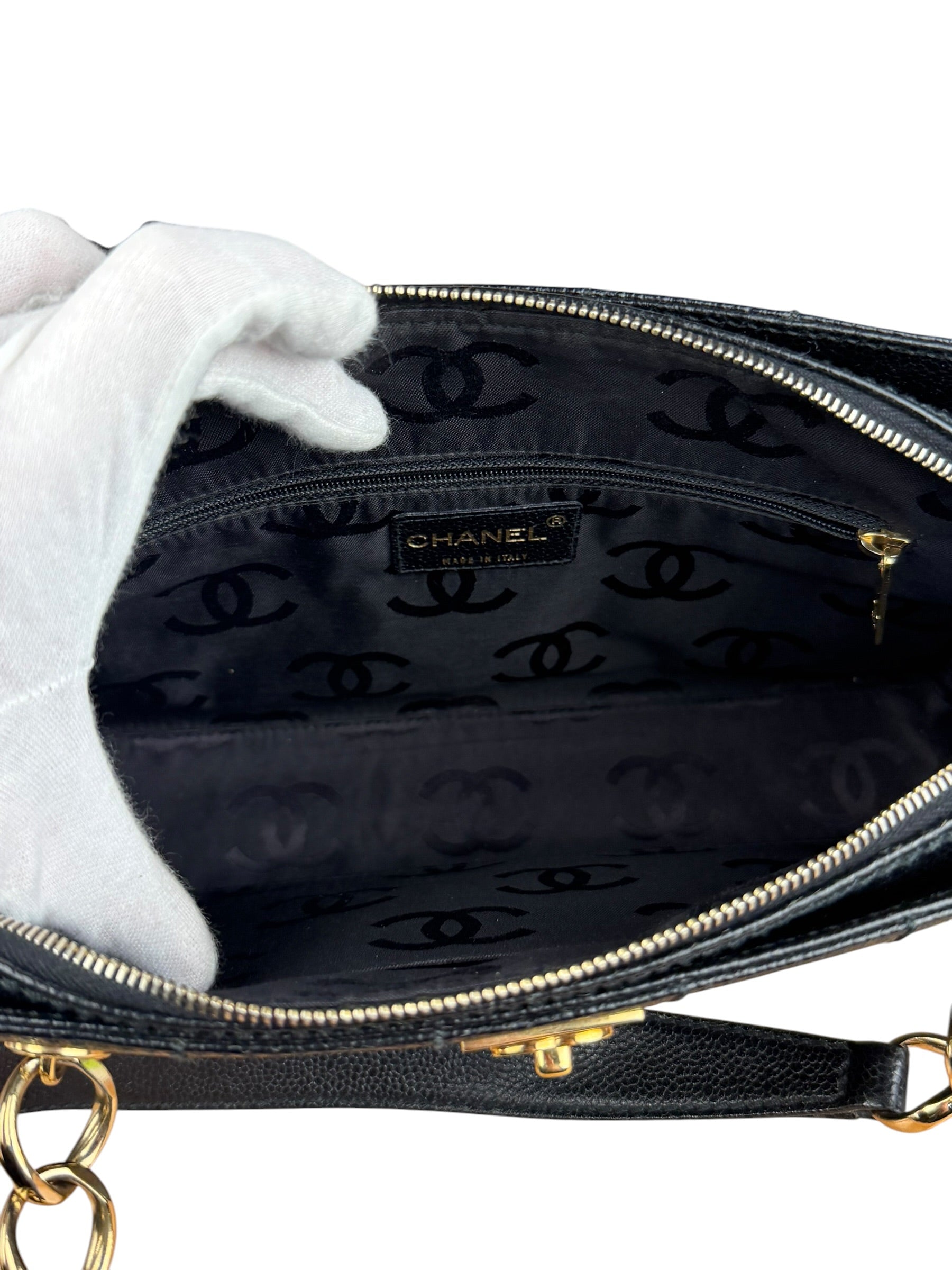 Chanel Black Choco Bar Stitch Caviar Chain Tote 2002