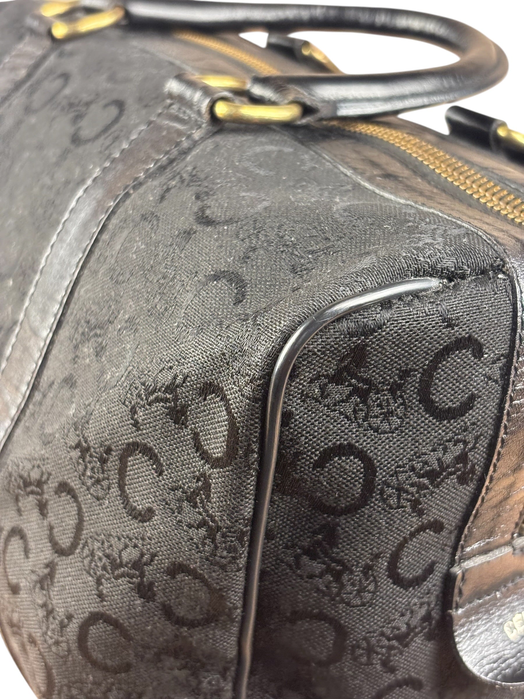 Celine Black Leather Wear Macadam Monogram Mini Boston Bag