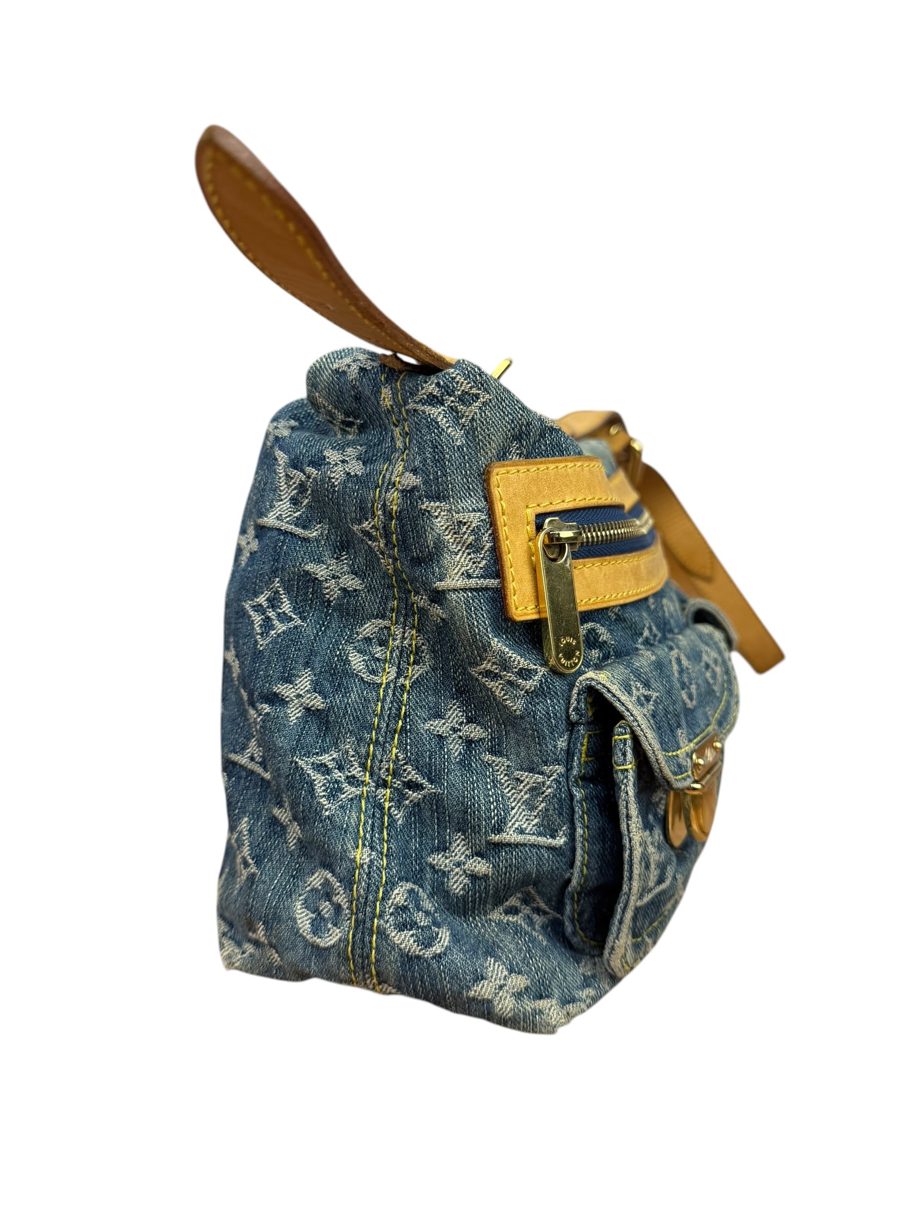 Louis Vuitton Vintage Denim Leather Trim Monogram Baggy Shoulder Bag MM