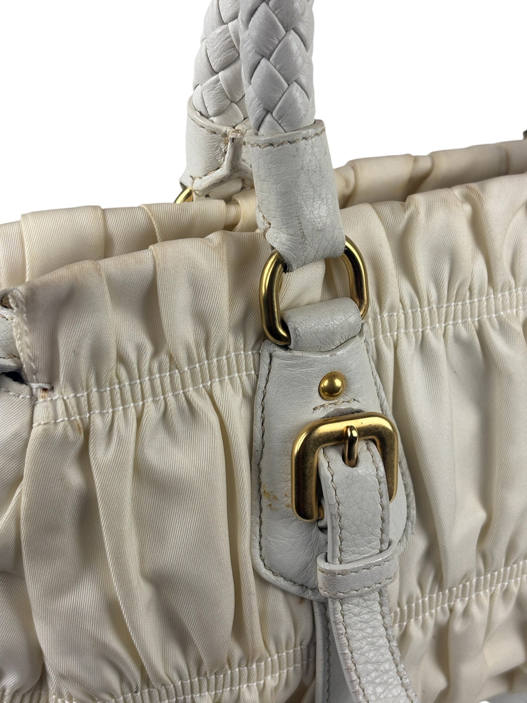 Prada Y2K Ivory Gaufre Nylon Woven Leather 2Way Mini Handbag