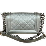 Chanel CC Silver Lambskin Quilted Boy Bag Red Stingray 2012