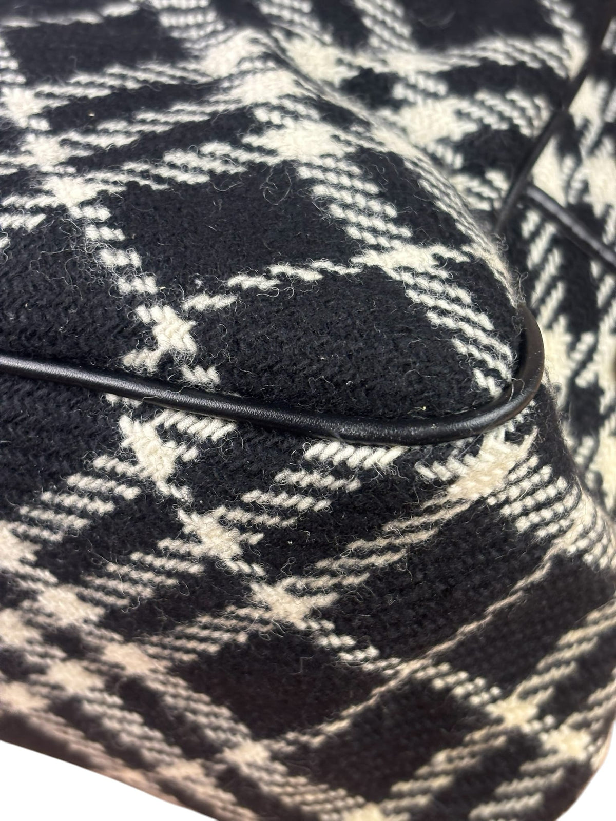 Burberry Black/White Leather Trim/Tweed Boston Bag